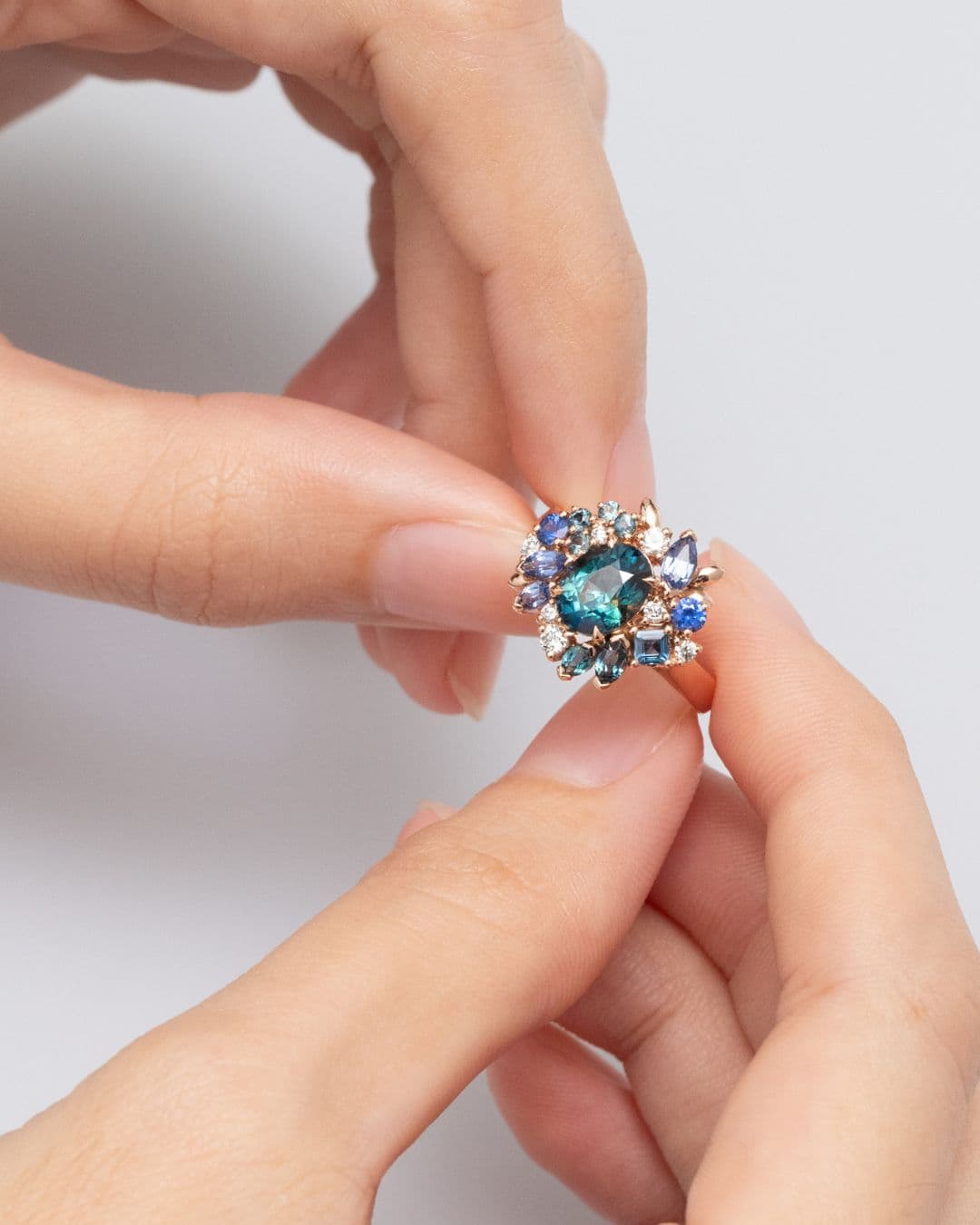 bague florale saphir teal
