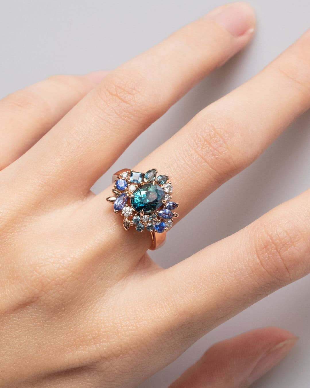 bague florale saphir teal