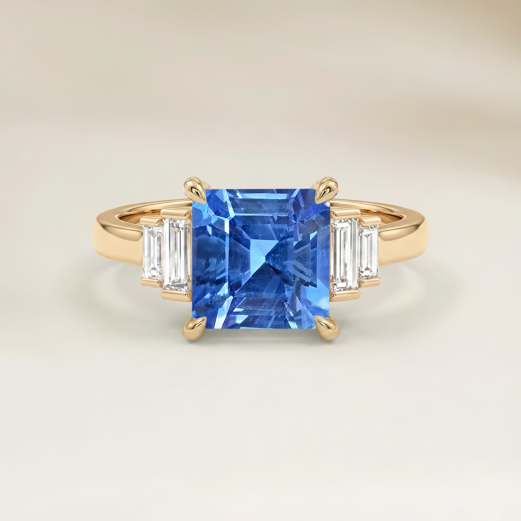 Bague Art Deco Saphir Bleu Emerald Cut de 1,55ct