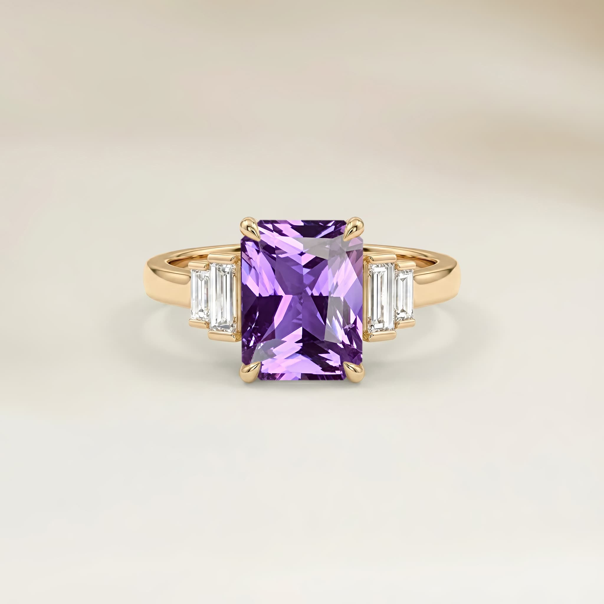 Bague Art Deco Saphir Violet Radiant de 1,60ct