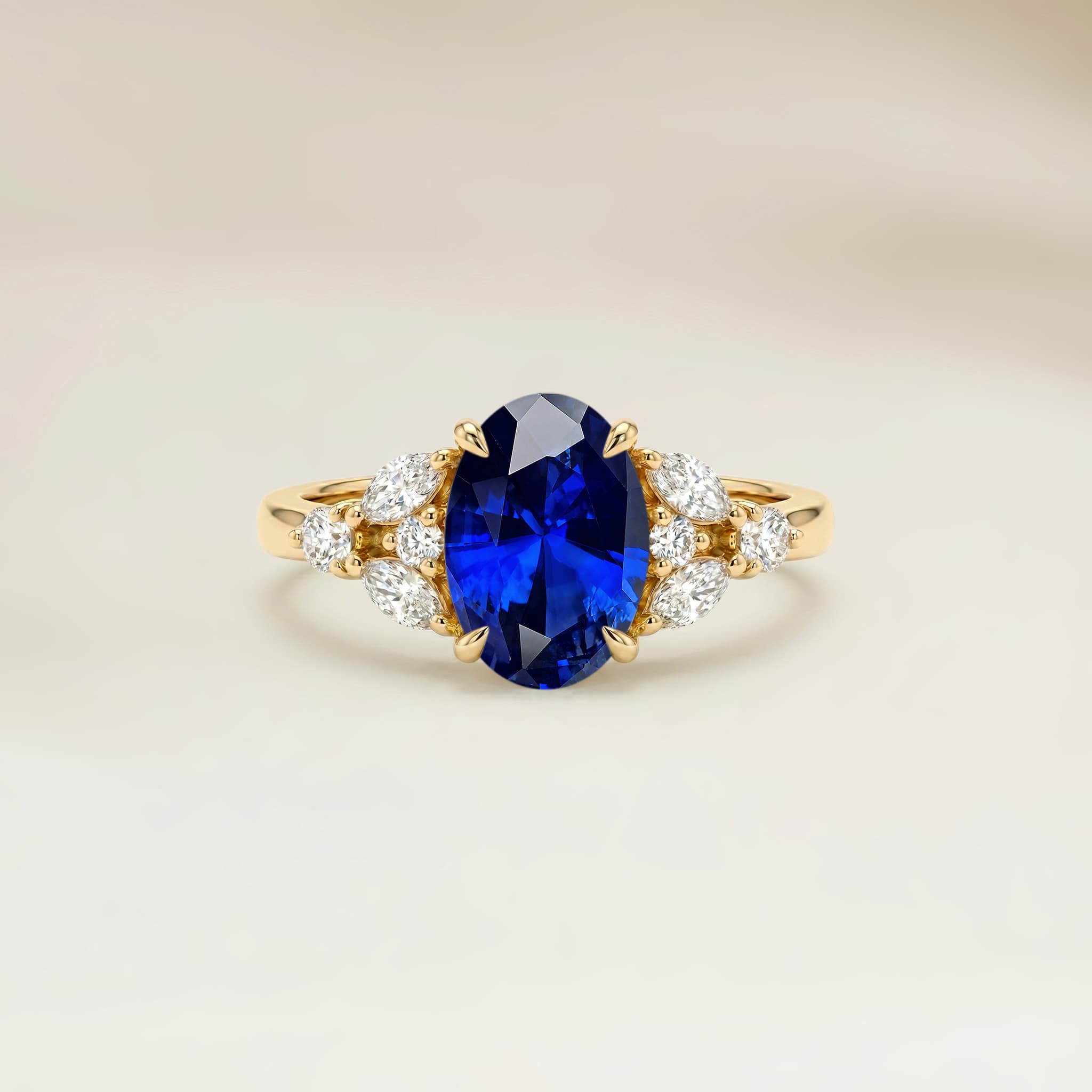 Bague Floral Saphir Bleu Ovale de 1,01ct
