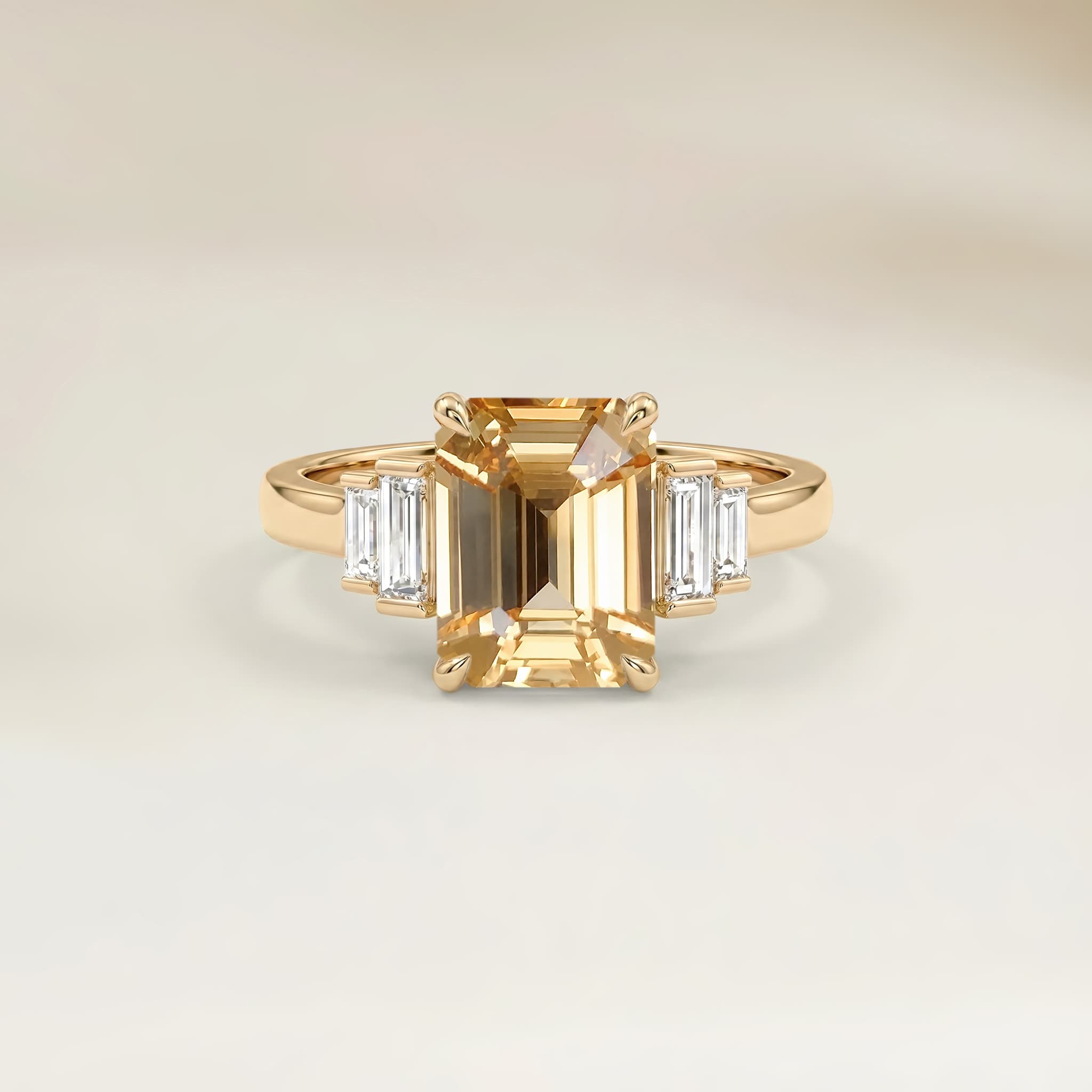 Bague Art Deco Saphir Orange Emerald Cut de 1,16ct