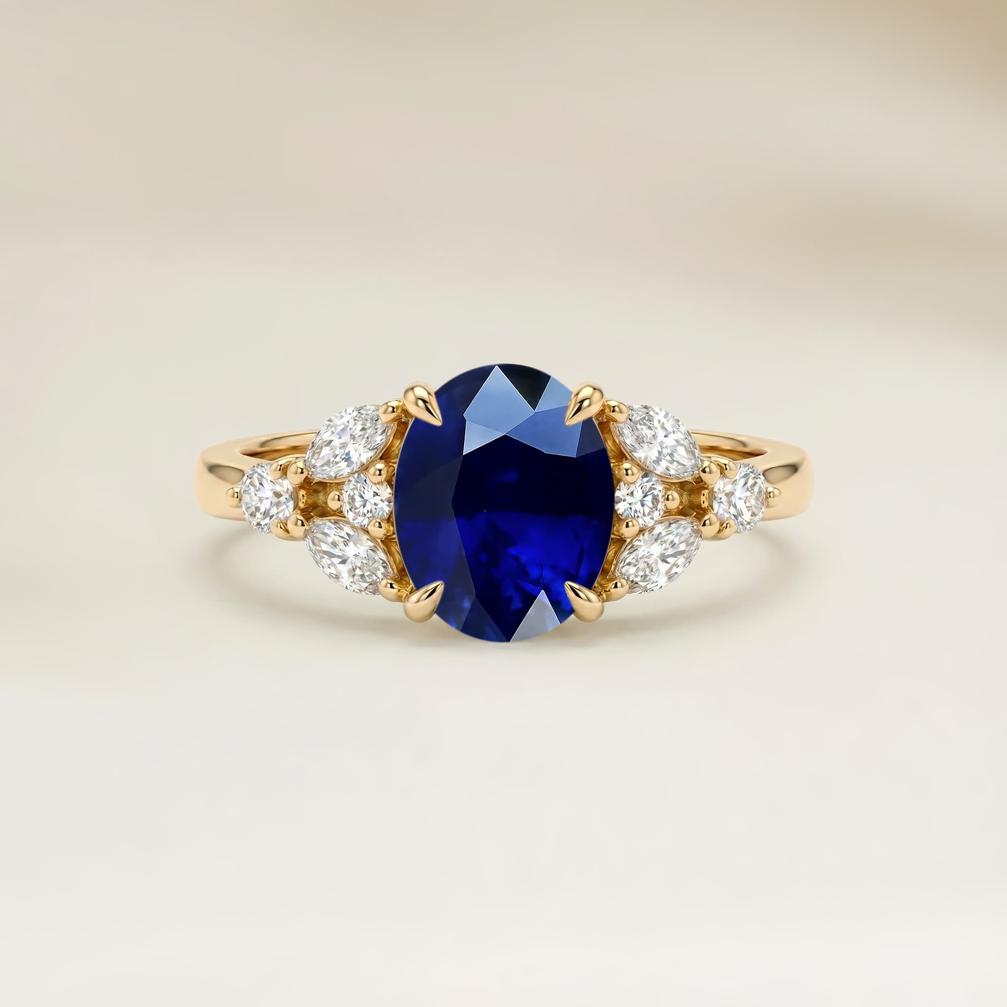 Bague Floral Saphir Bleu Ovale de 1,26ct