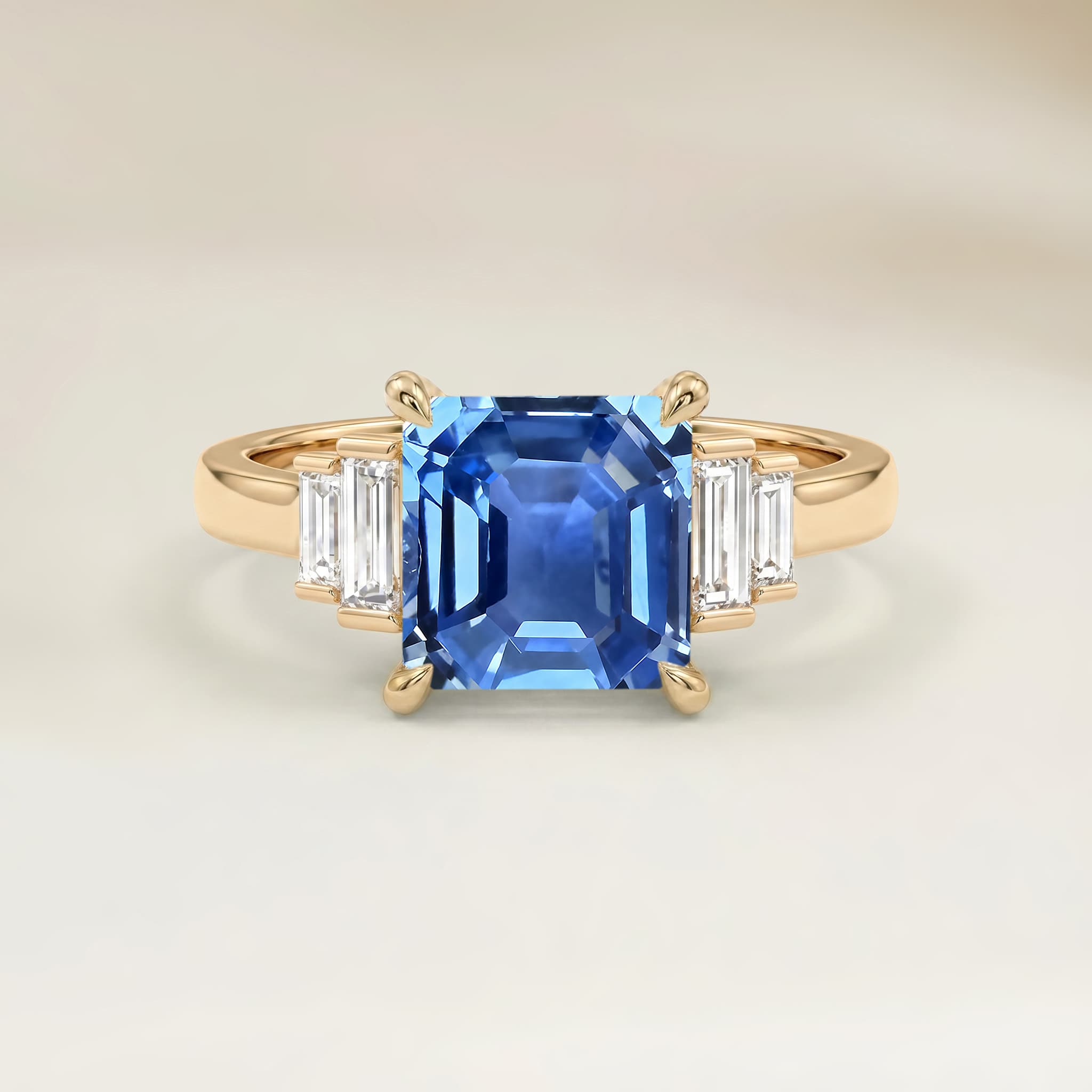 Bague Art Deco Saphir Bleu Rectangle de 1,65ct