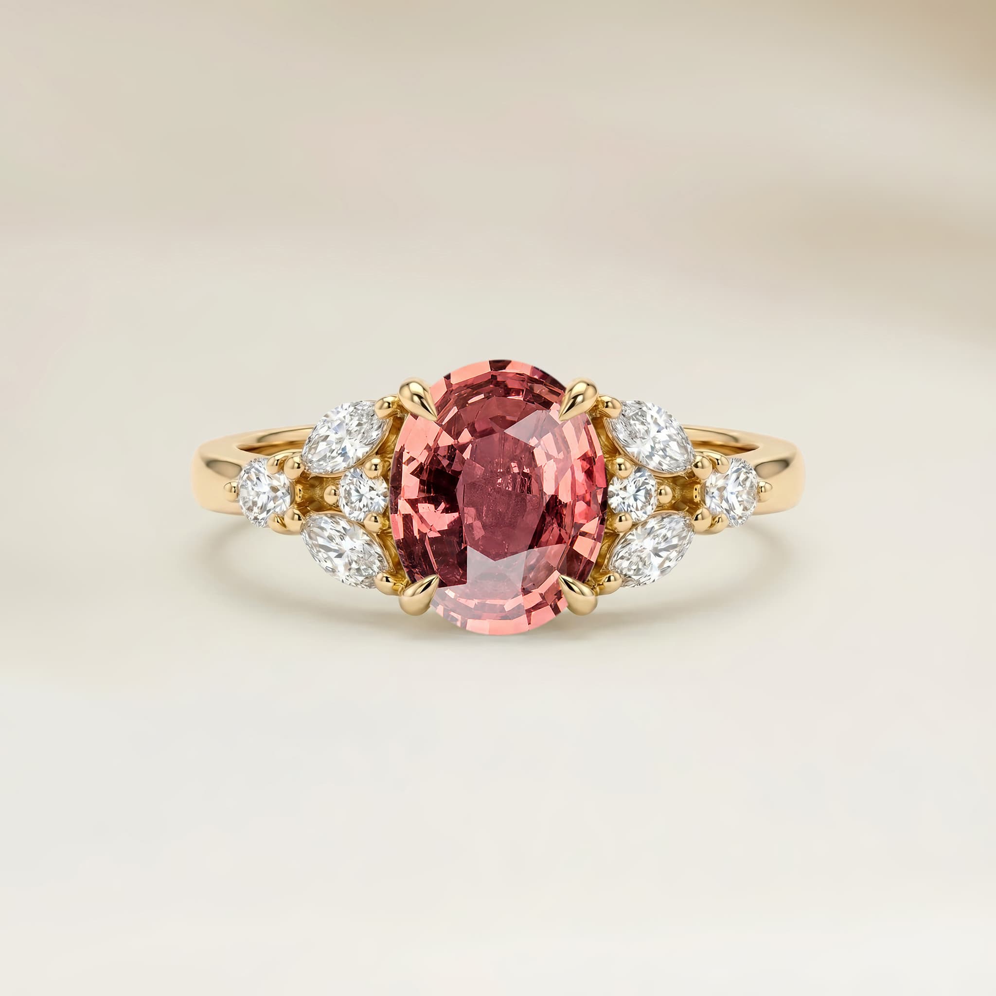 Bague Floral Saphir Padparadscha Ovale de 1,21ct