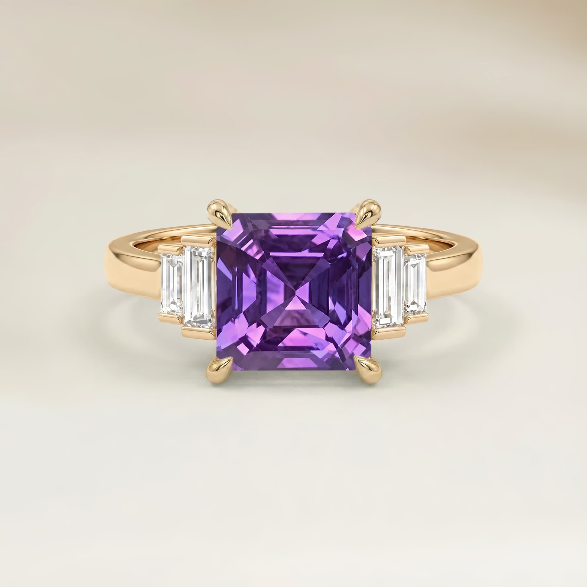 Bague Art Deco Saphir Violet Rectangle de 1,07ct