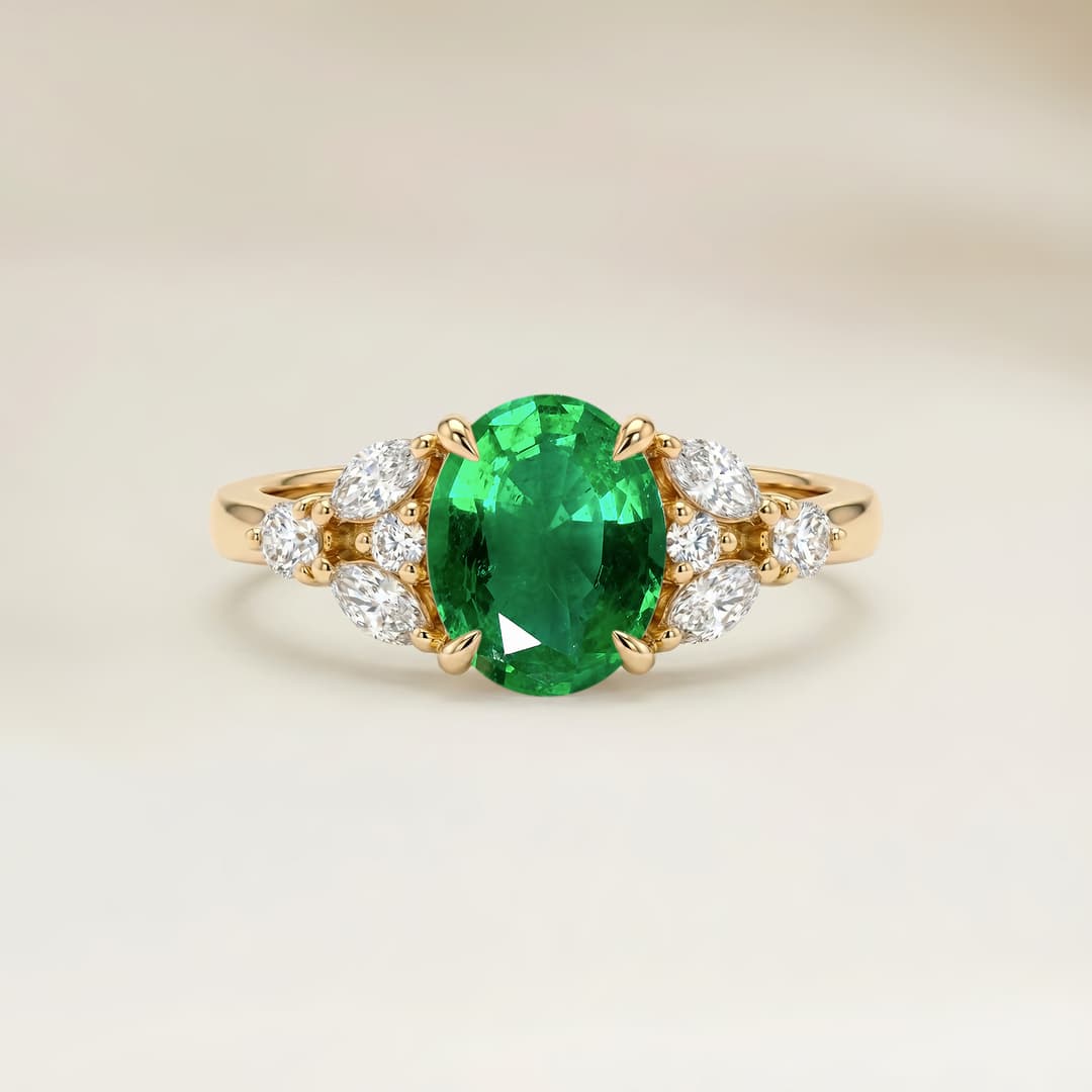 Bague Floral Emeraude de Zambie Ovale de 1,60ct