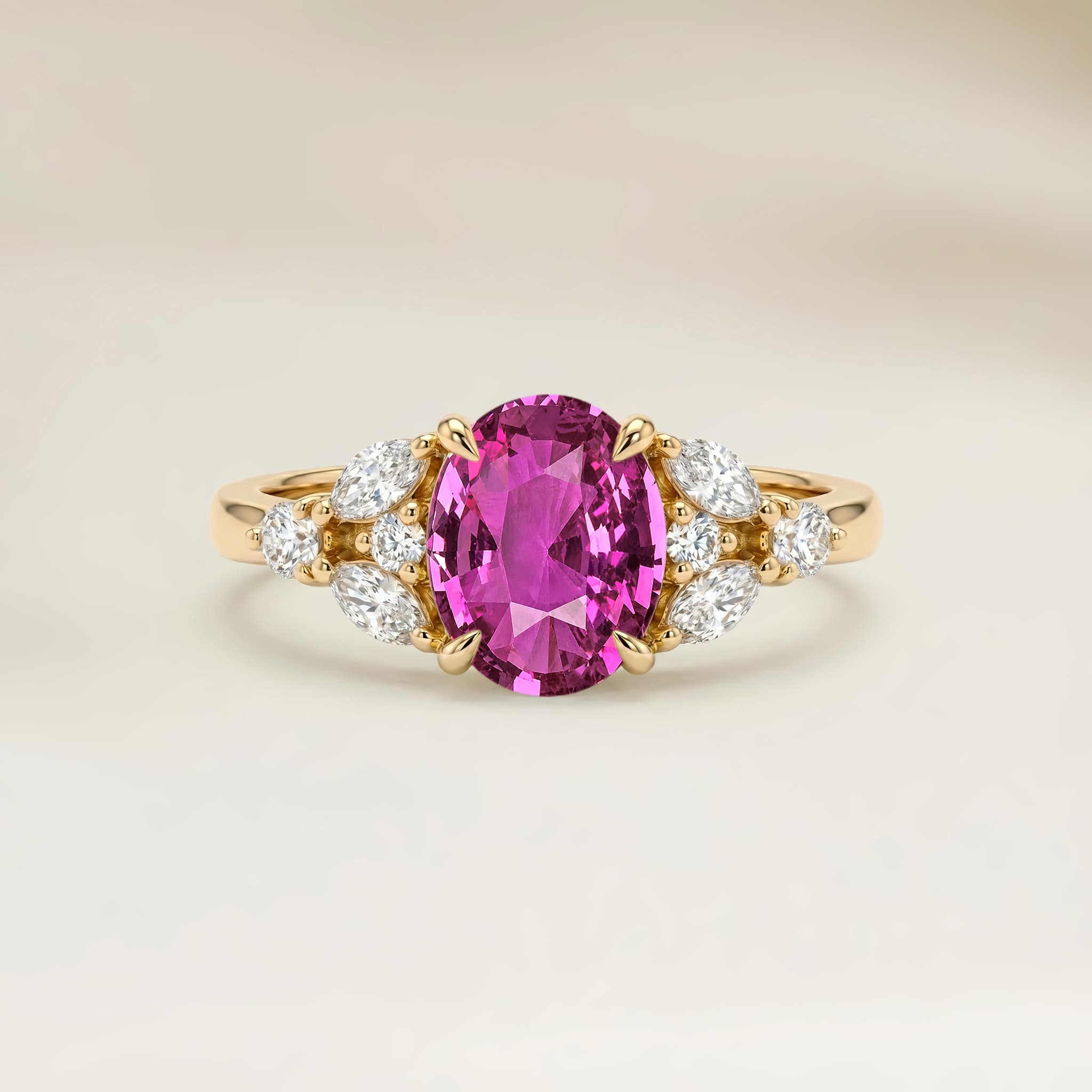 Bague Floral Saphir Rose Ovale de 2,06ct