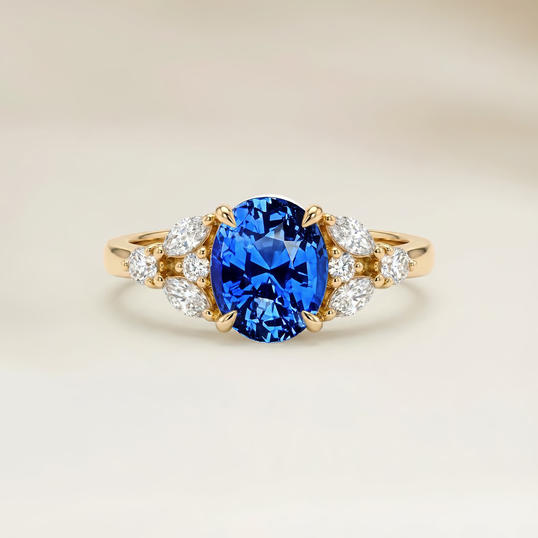 Bague Floral Saphir Bleu Ovale de 1,56ct