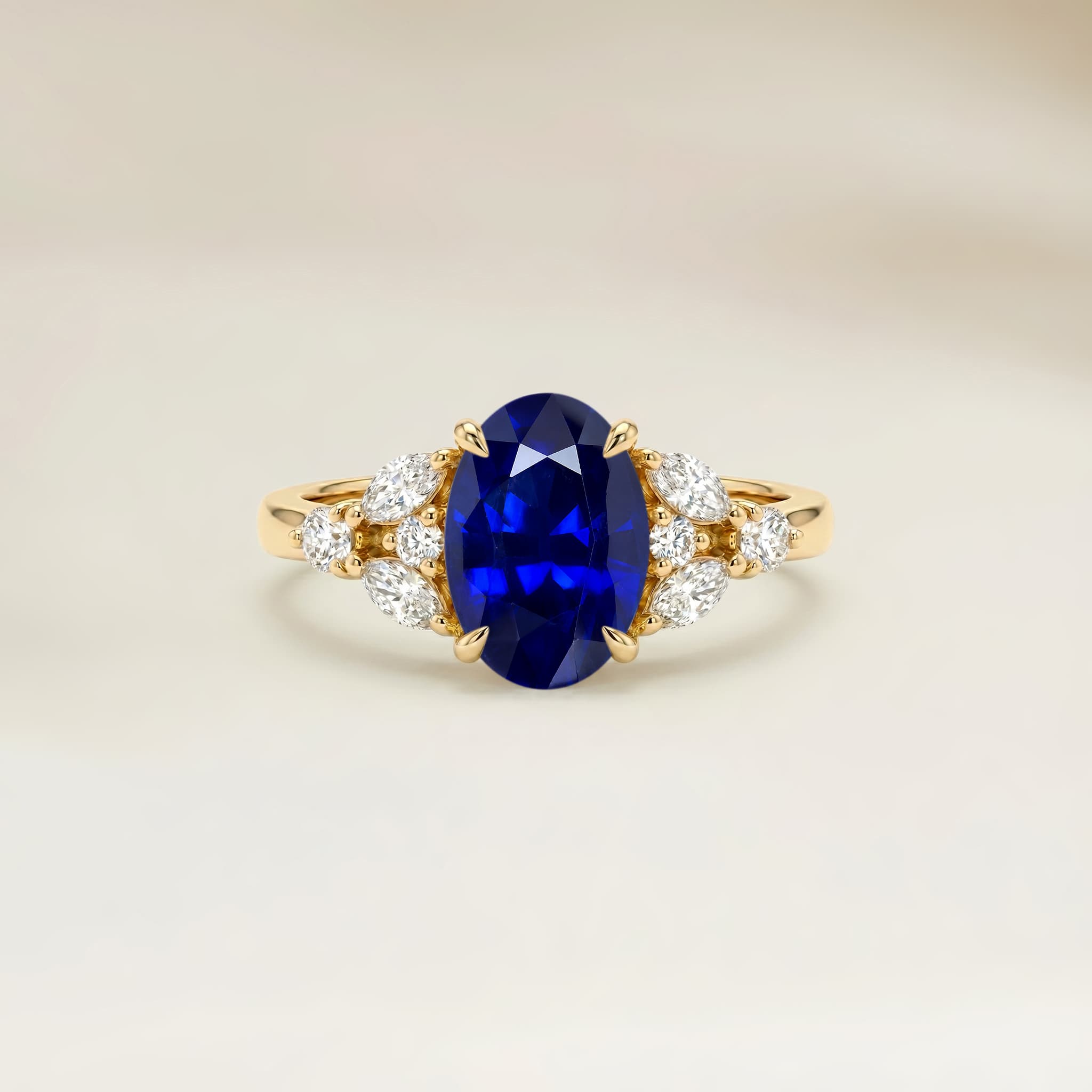 Bague Floral Saphir Bleu Ovale de 1,69ct