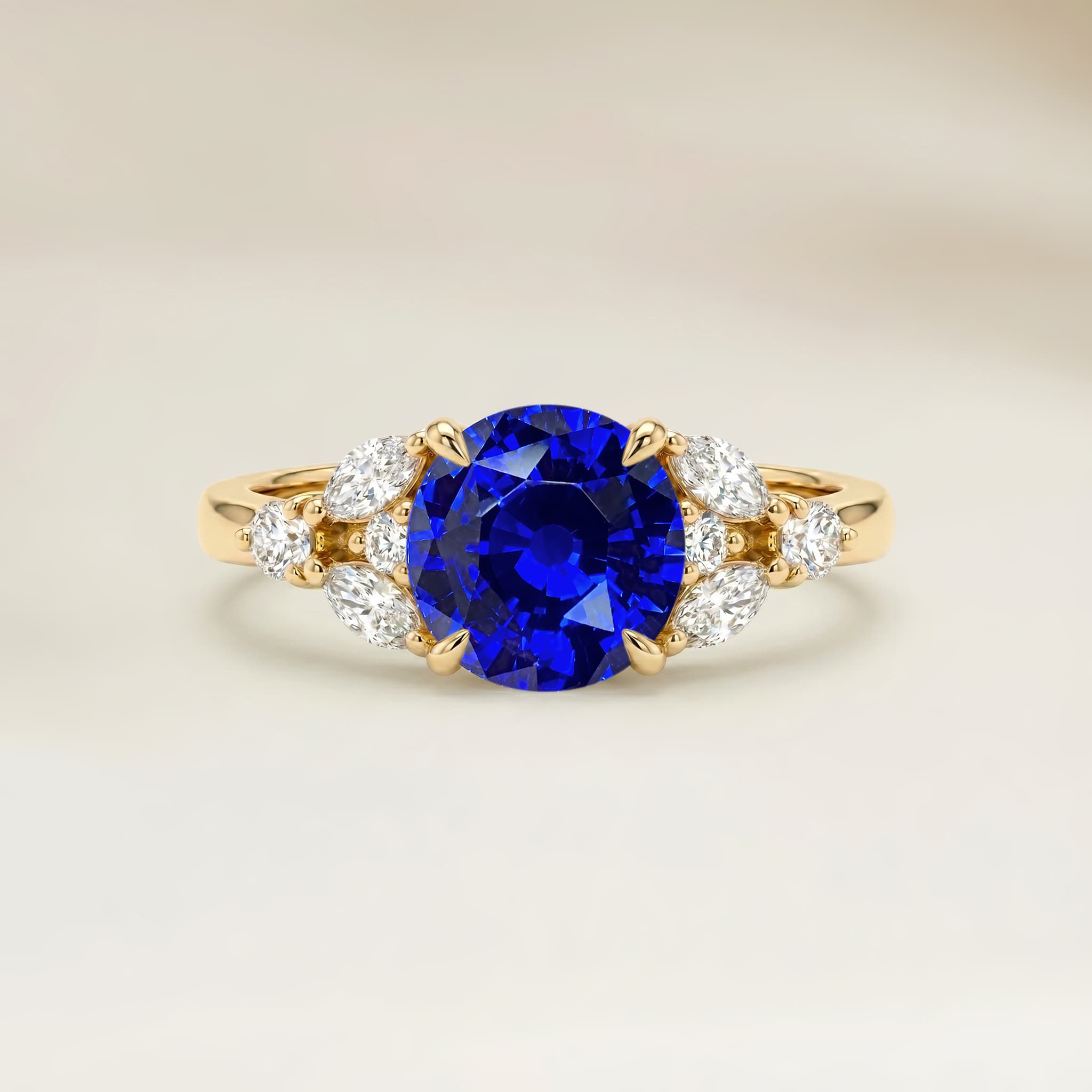 Bague Floral Saphir Bleu Rond de 2,52ct