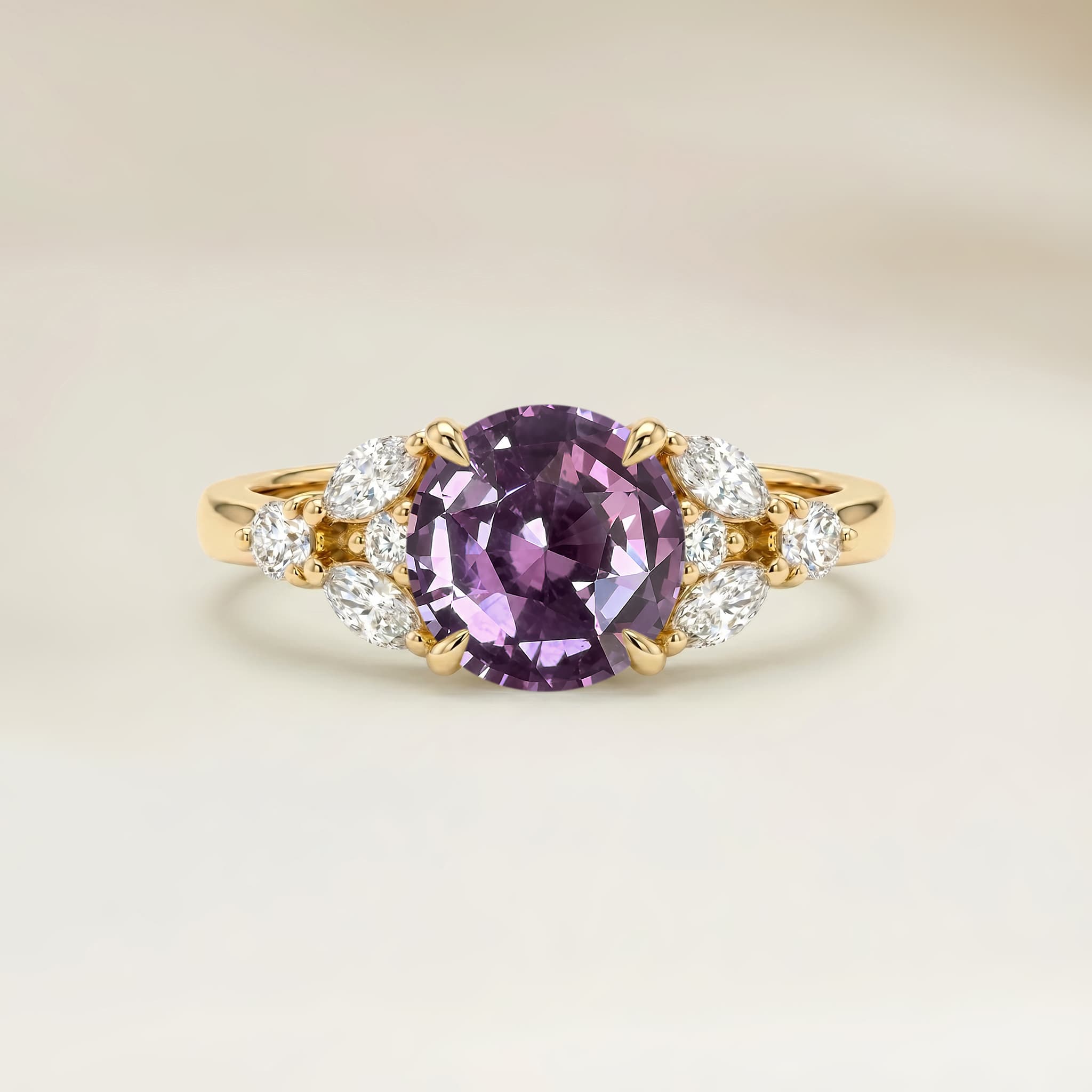 Bague Floral Saphir Violet Rond de 1,38ct