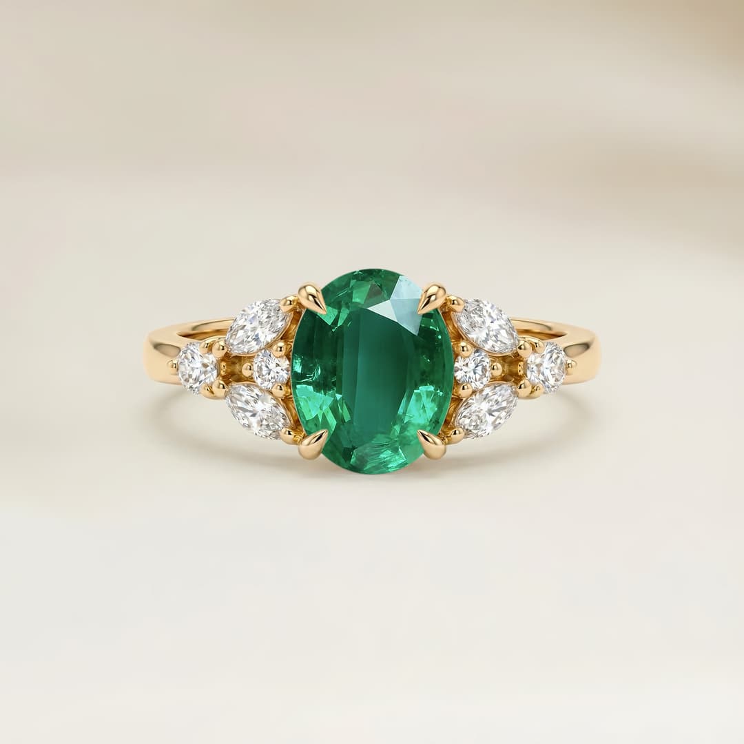 Bague Floral Emeraude de Zambie Ovale de 1,98ct