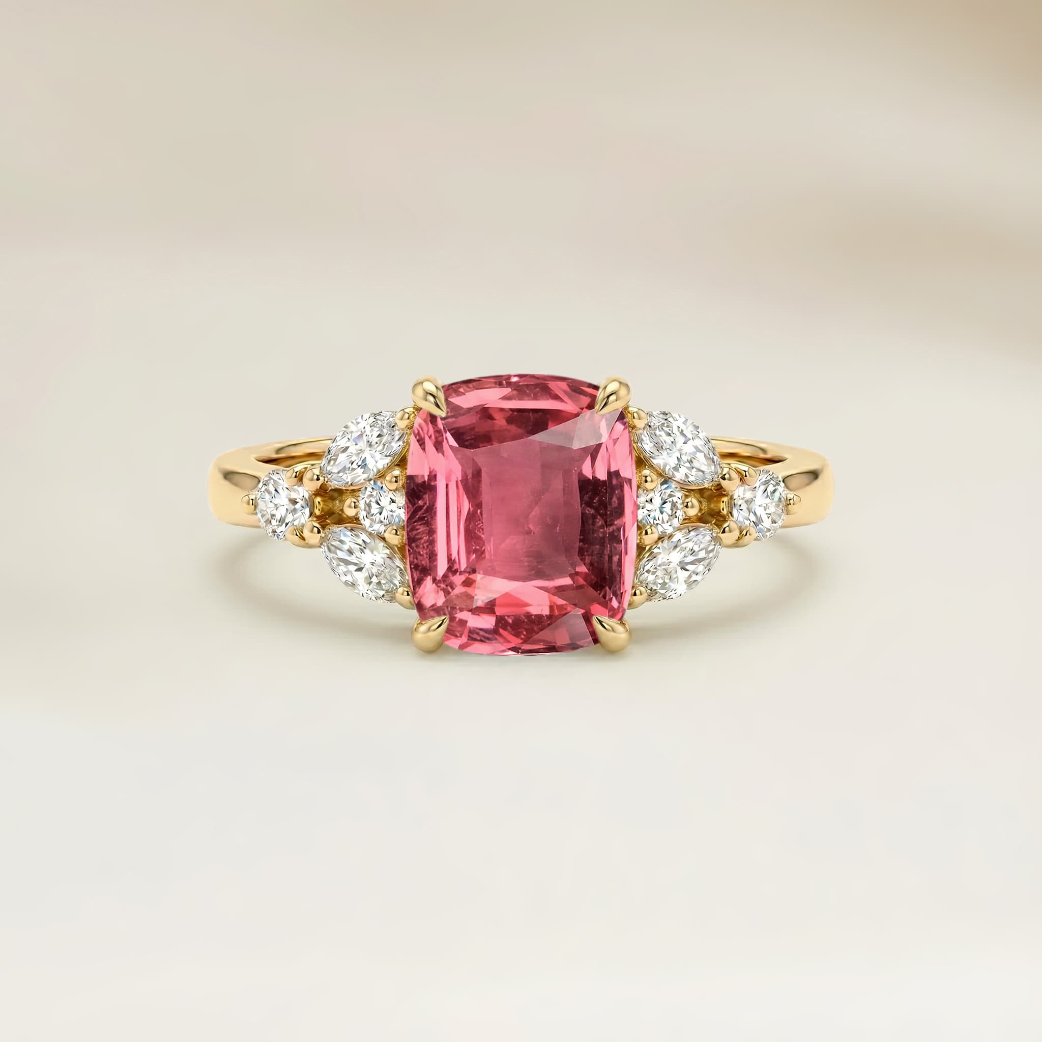 Bague Floral Saphir Padparadscha Coussin de 1,54ct