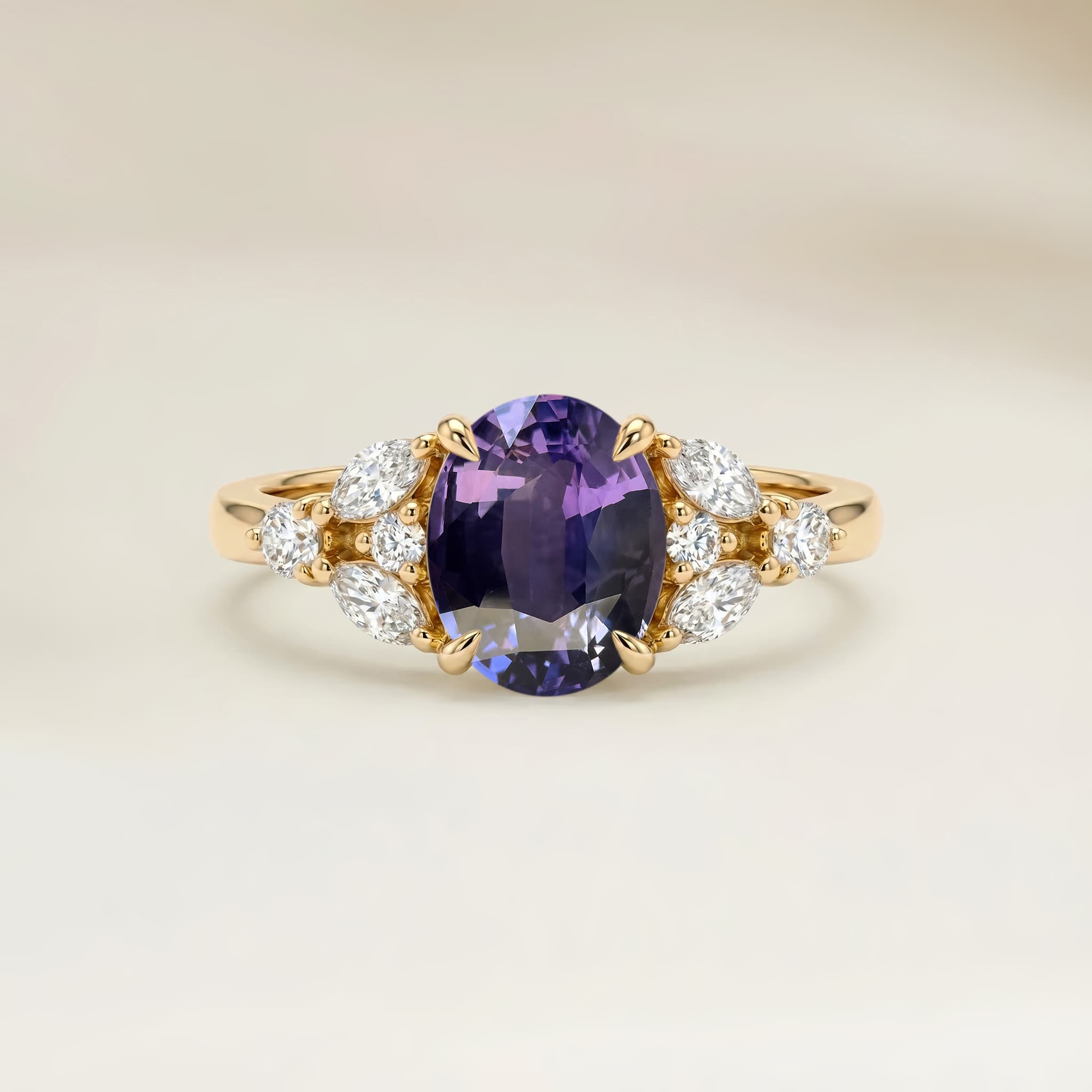Bague Floral Saphir Violet Ovale de 1,51ct