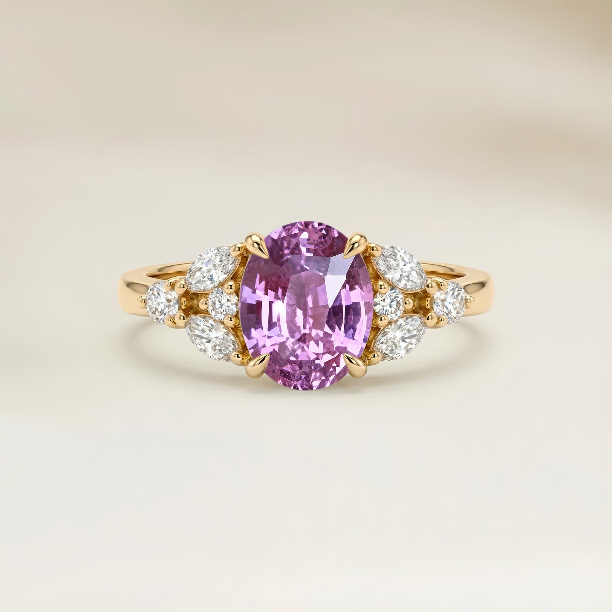 Bague Floral Saphir Rose Ovale de 1,03ct