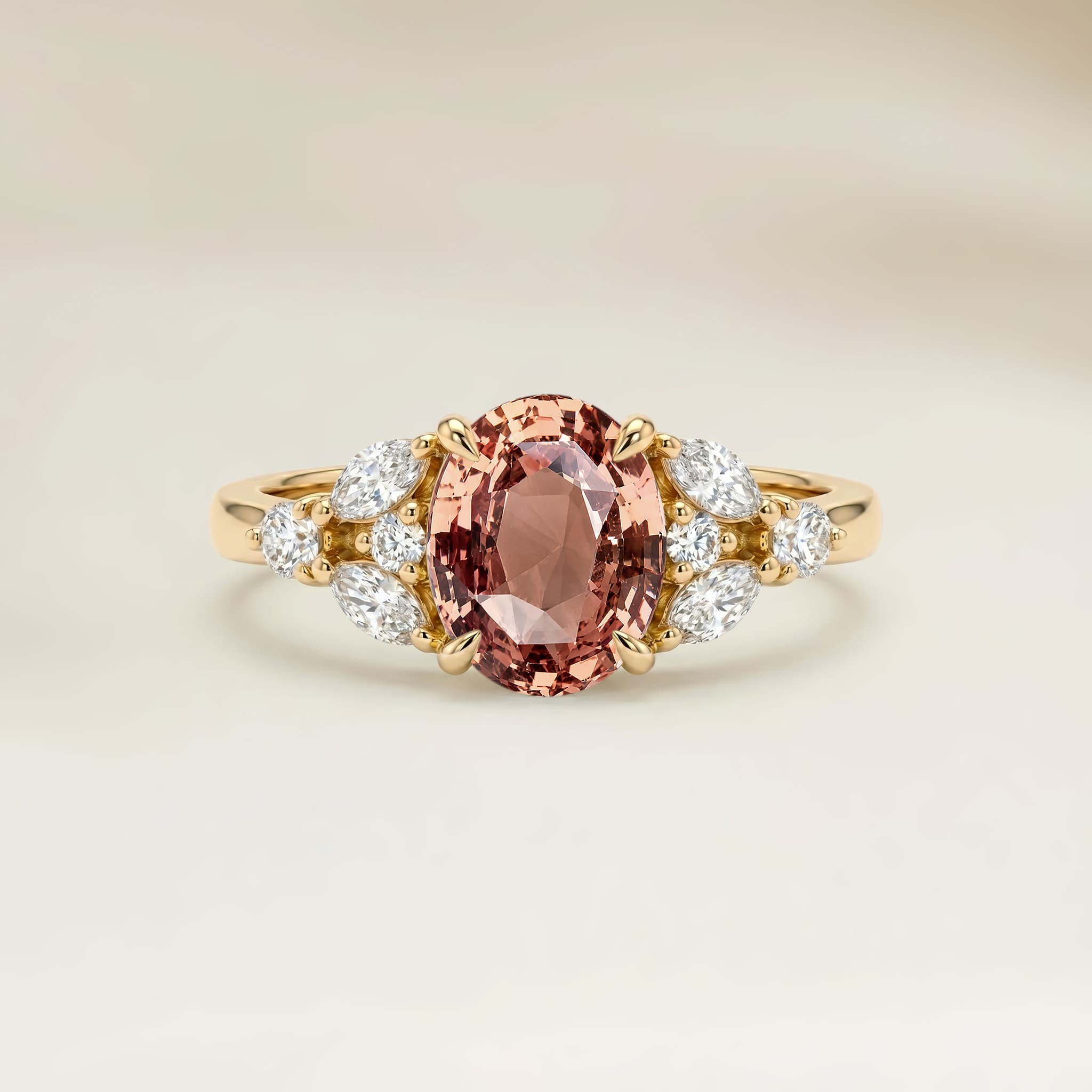Bague Floral Saphir Padparadscha Ovale de 1,13ct