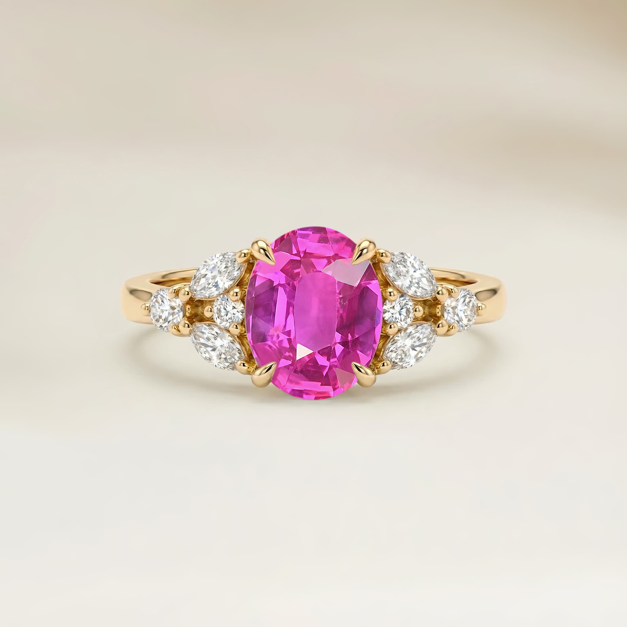 Bague Floral Saphir Rose Ovale de 2,05ct