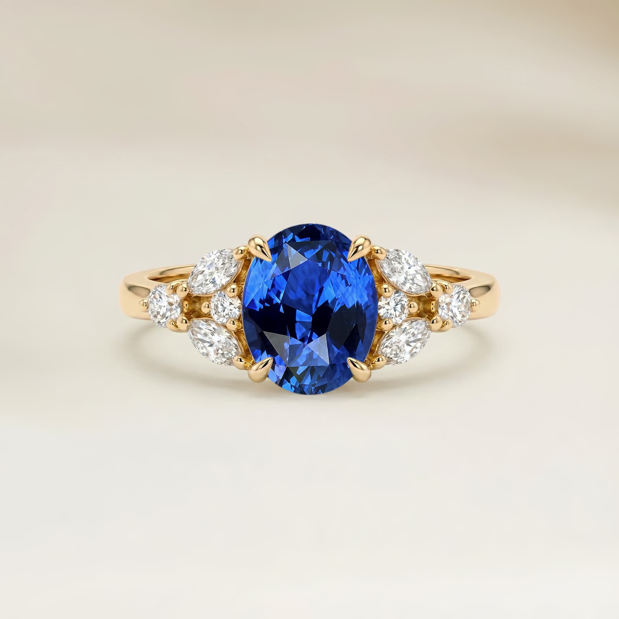 Bague Floral Saphir Bleu Ovale de 1,76ct