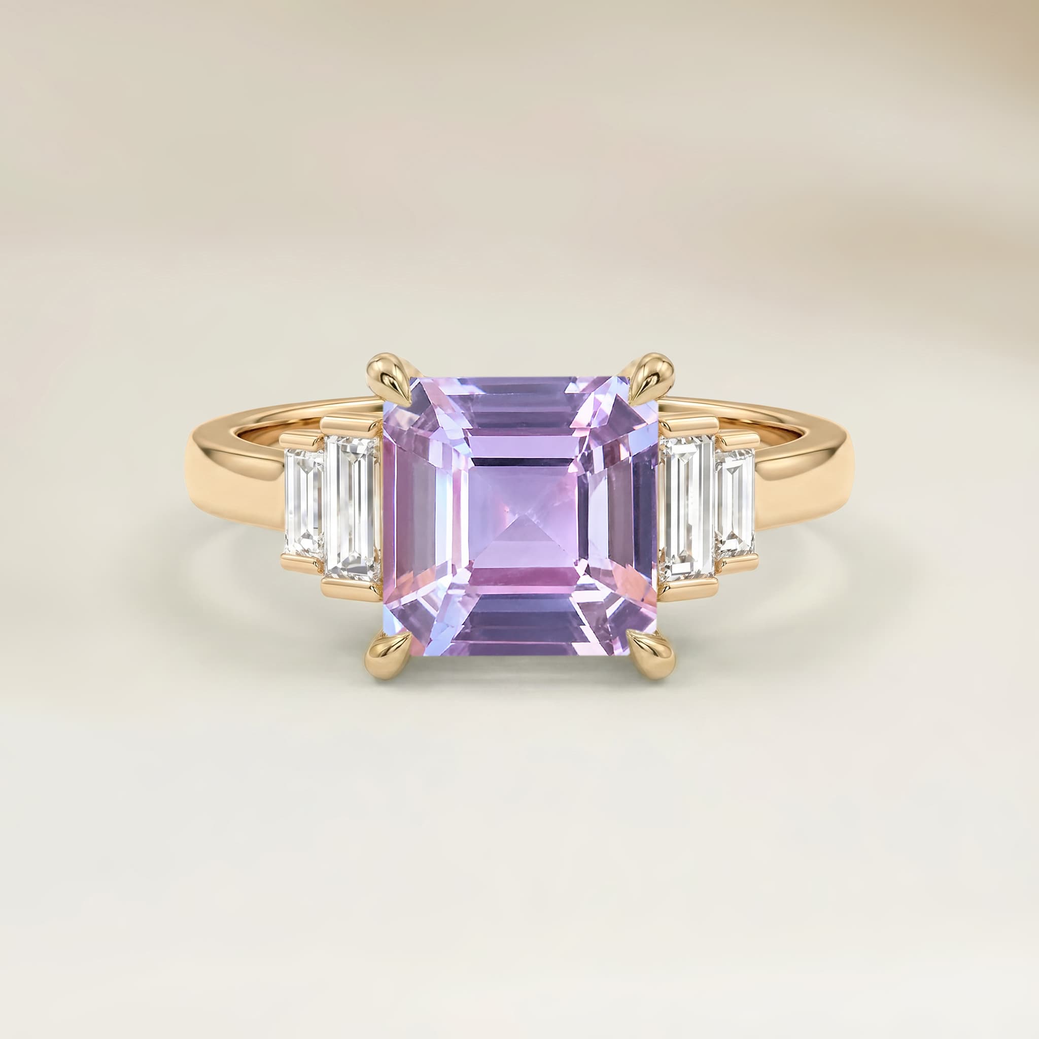 Bague Art Deco Saphir Rose Emerald Cut de 1,12ct