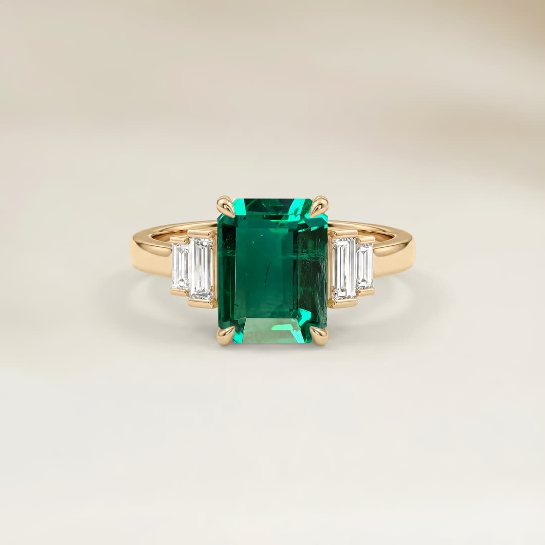 Bague Art Deco Emeraude de Zambie Rectangle de 1,46ct