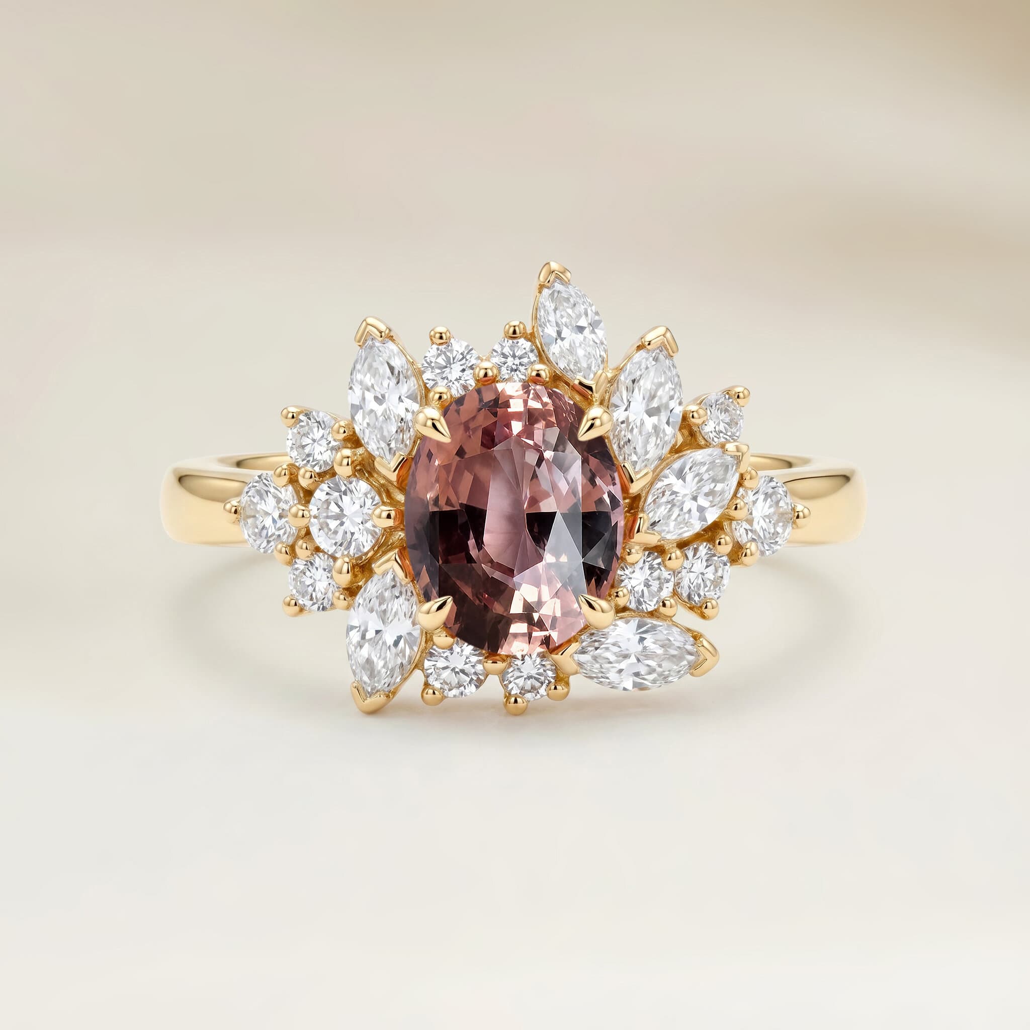 Bague Floral Saphir Padparadscha Ovale de 1,54ct