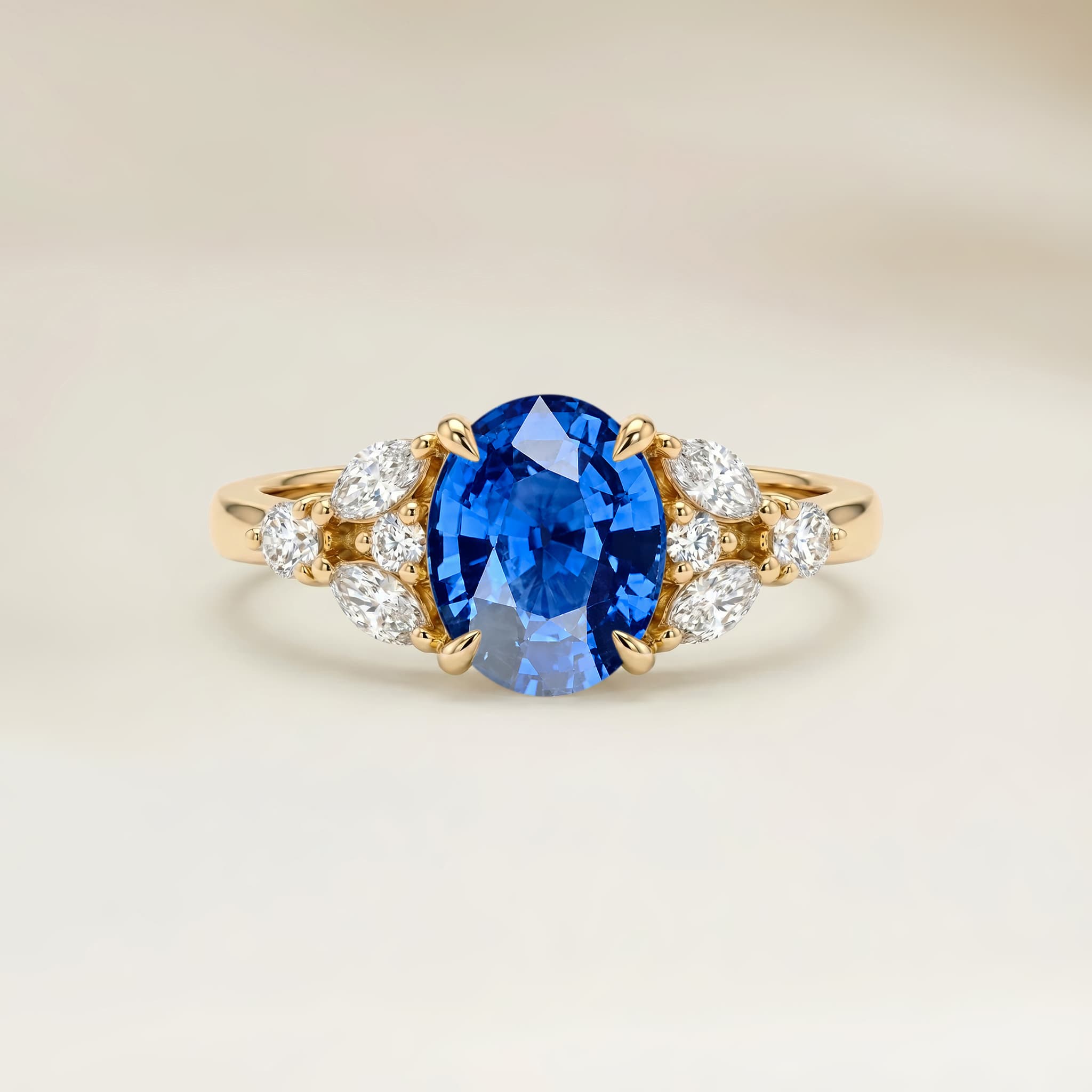 Bague Floral Saphir Bleu Ovale de 1,56ct