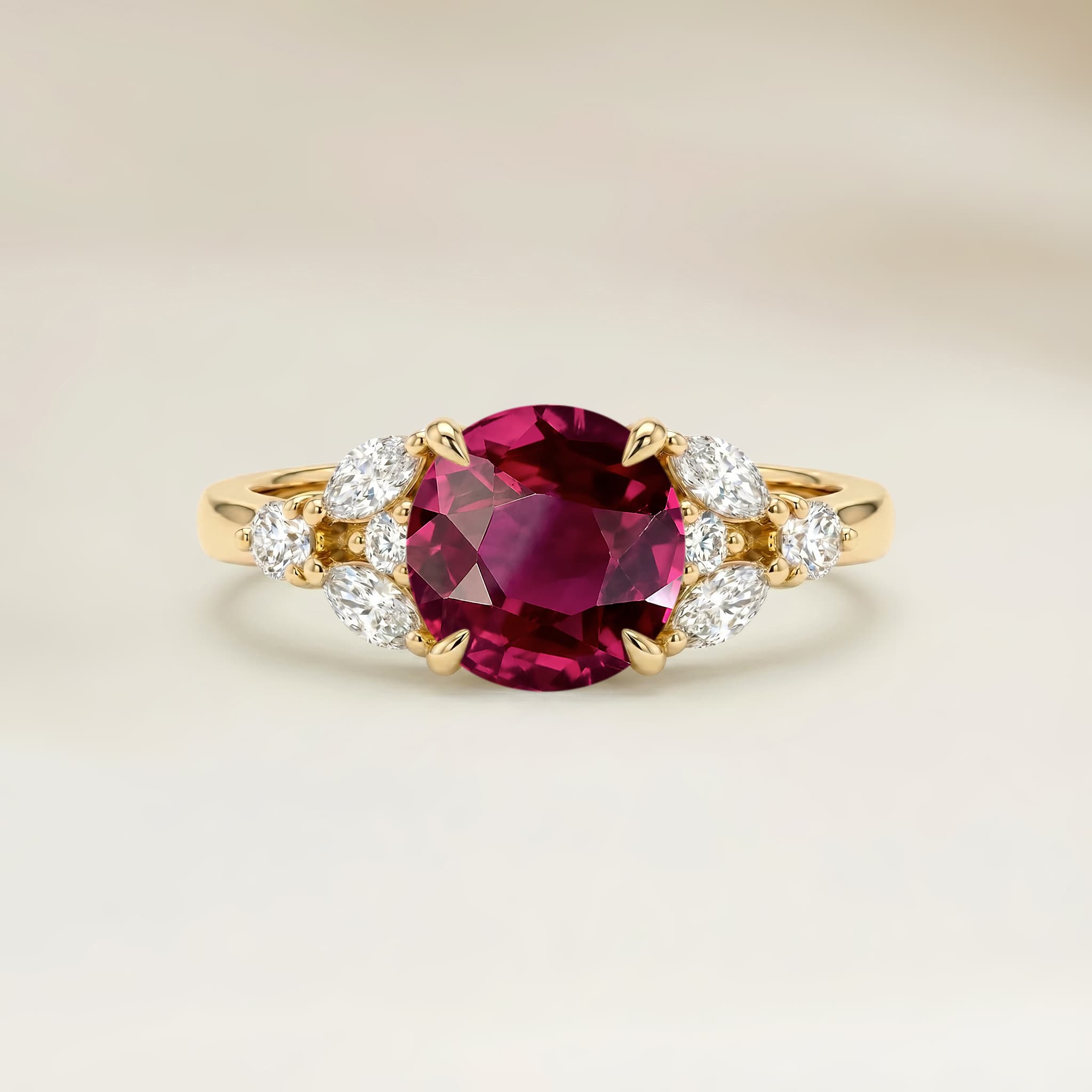 Bague Floral Rubis Ovale de 1,02ct