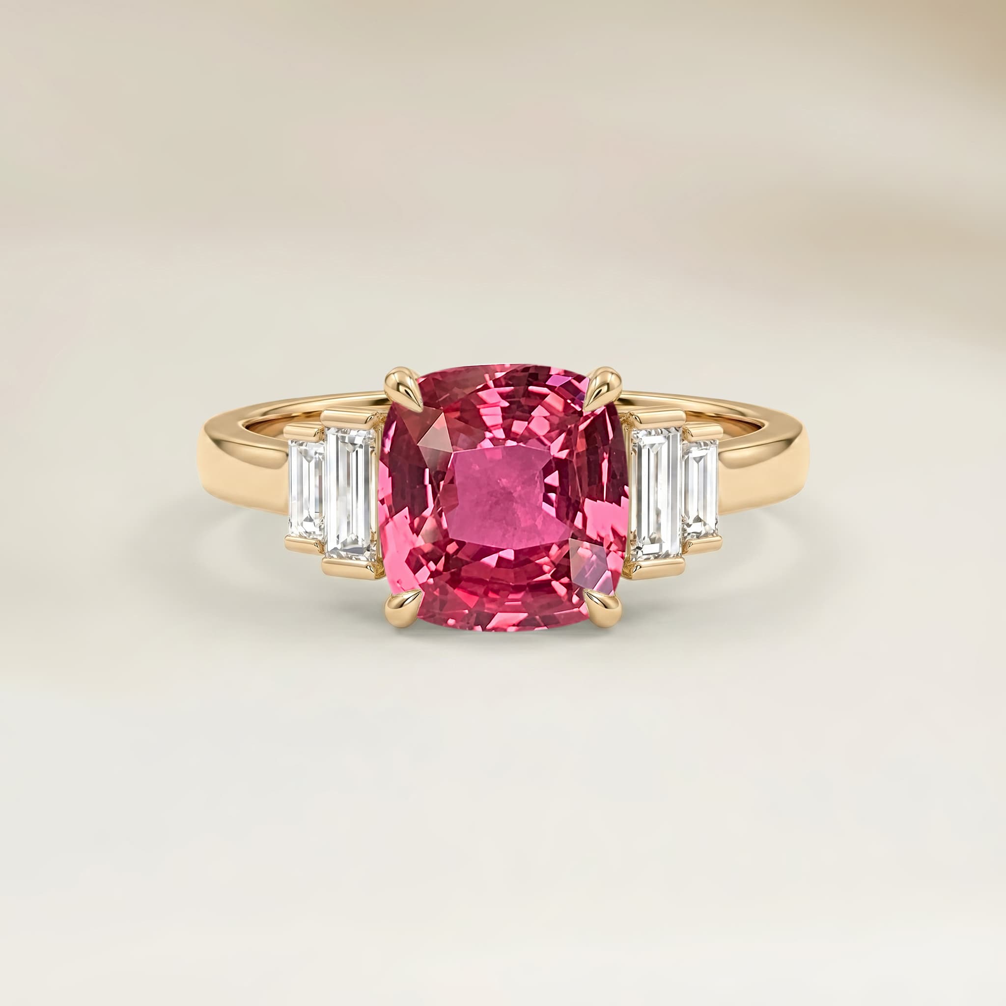 Bague Art Deco Saphir Padparadscha Coussin de 1,06ct