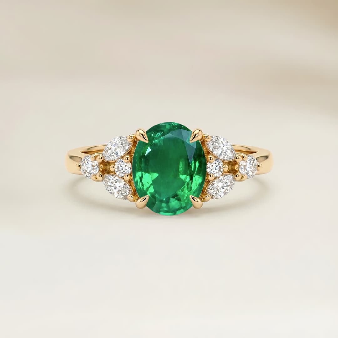 Bague Floral Emeraude de Zambie Ovale de 1,11ct