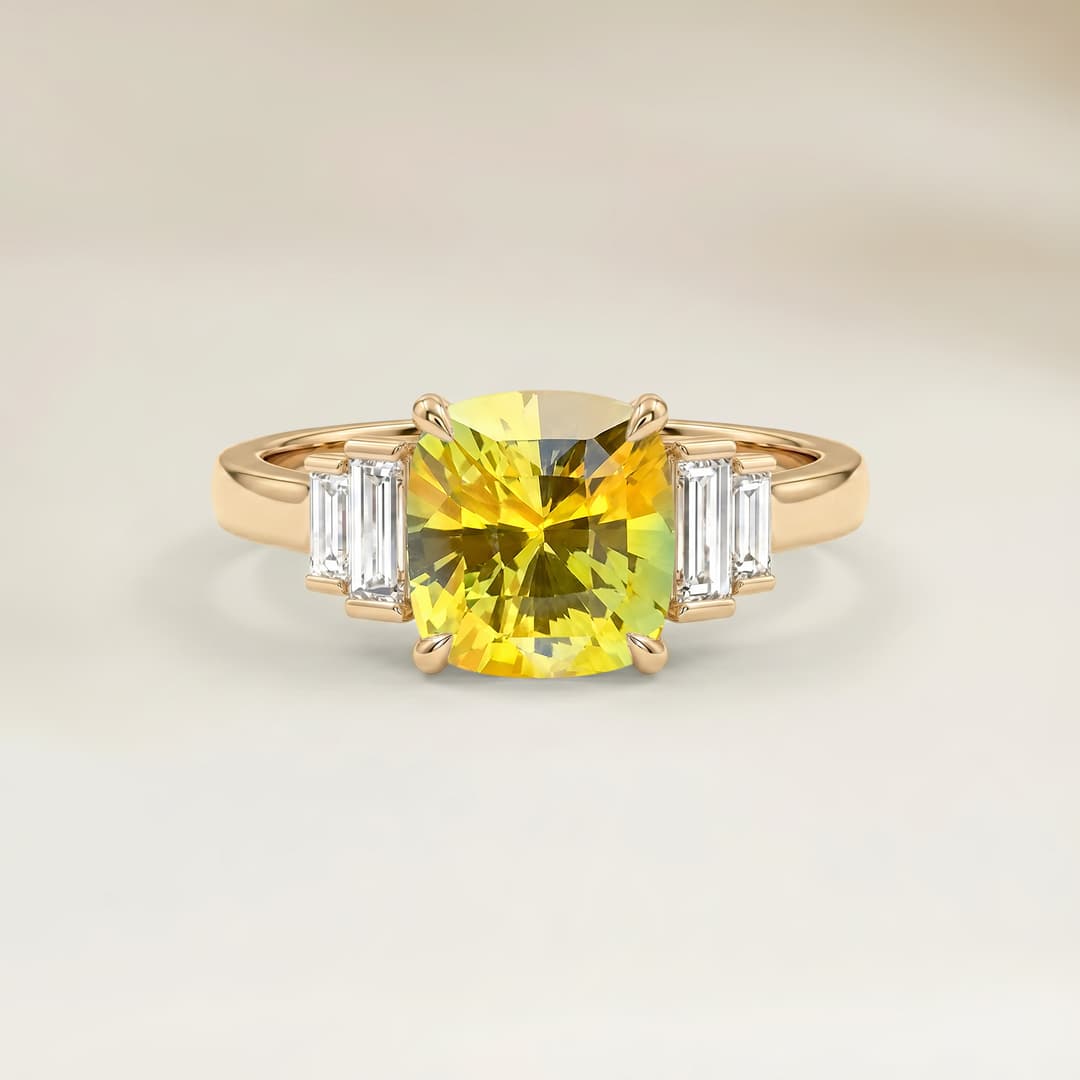 Bague Art Deco Saphir Jaune Coussin de 1,14ct