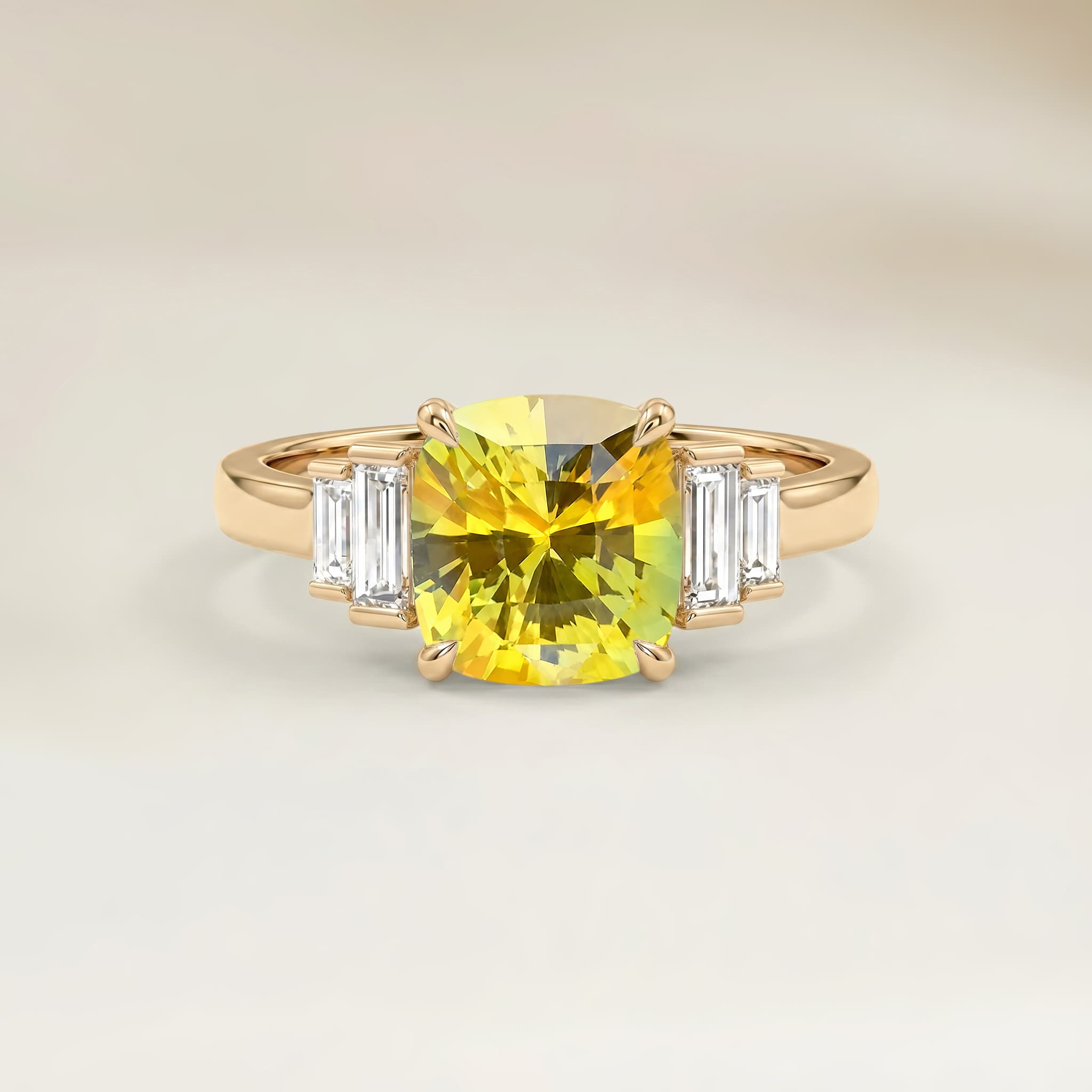 Bague Art Deco Saphir Jaune Coussin de 1,14ct