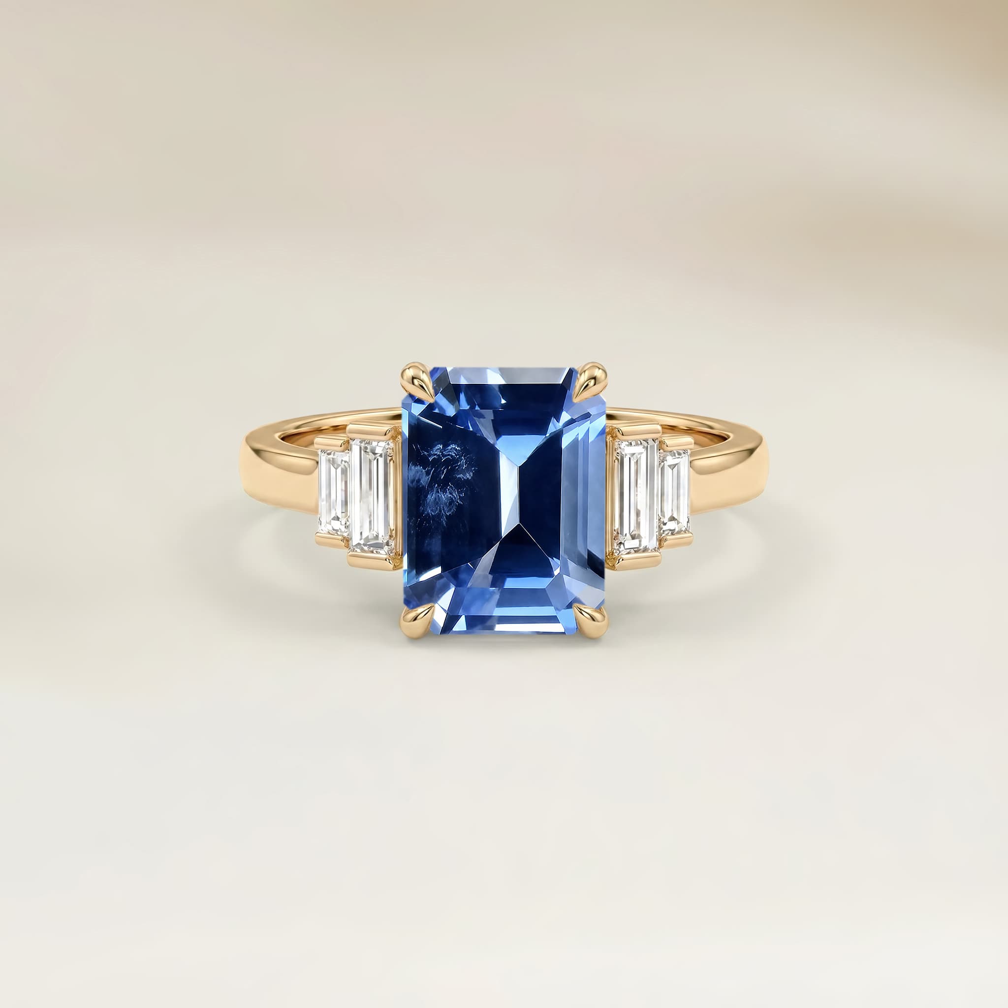 Bague Art Deco Saphir Bleu Rectangle de 0,90ct