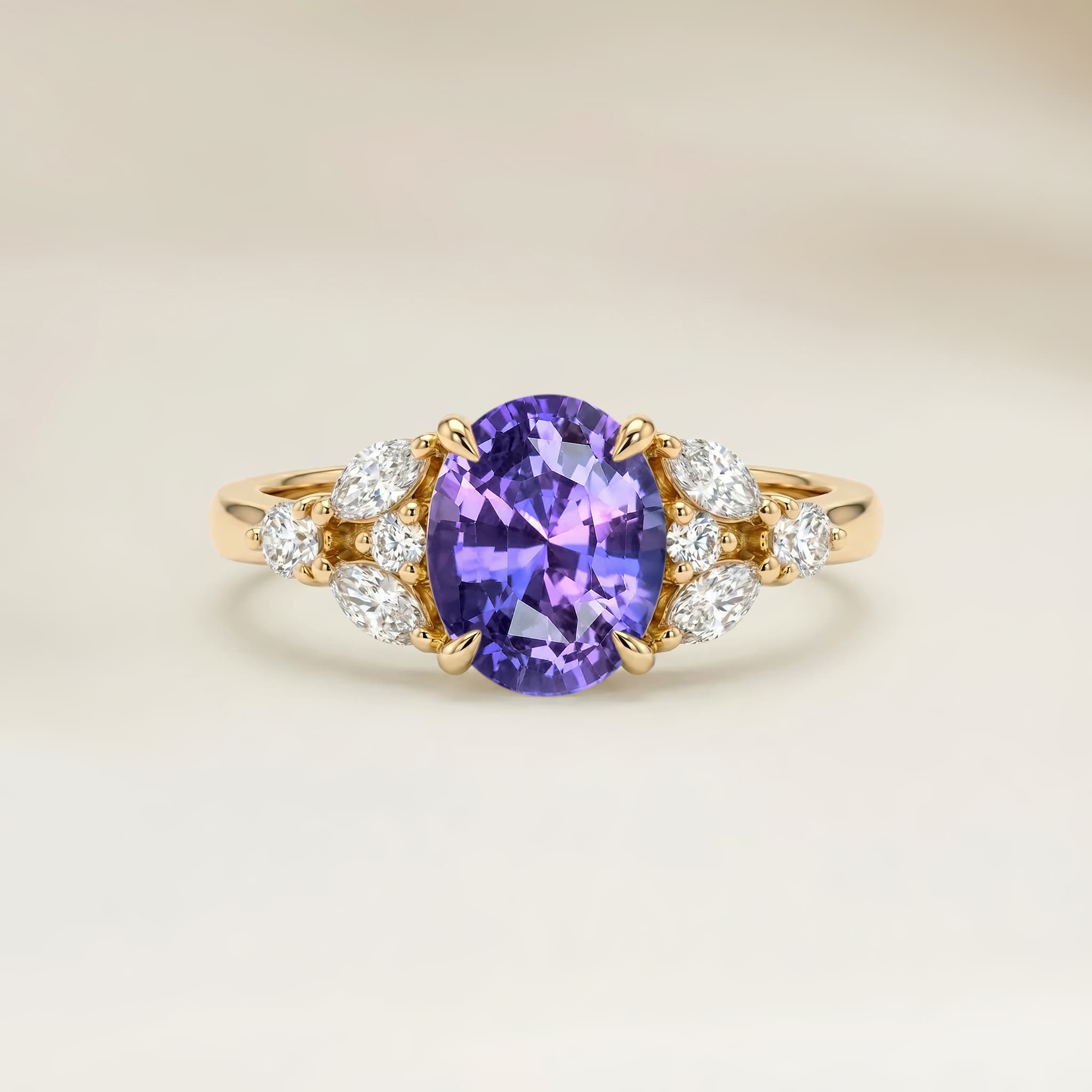 Bague Floral Saphir Violet Ovale de 1,65ct