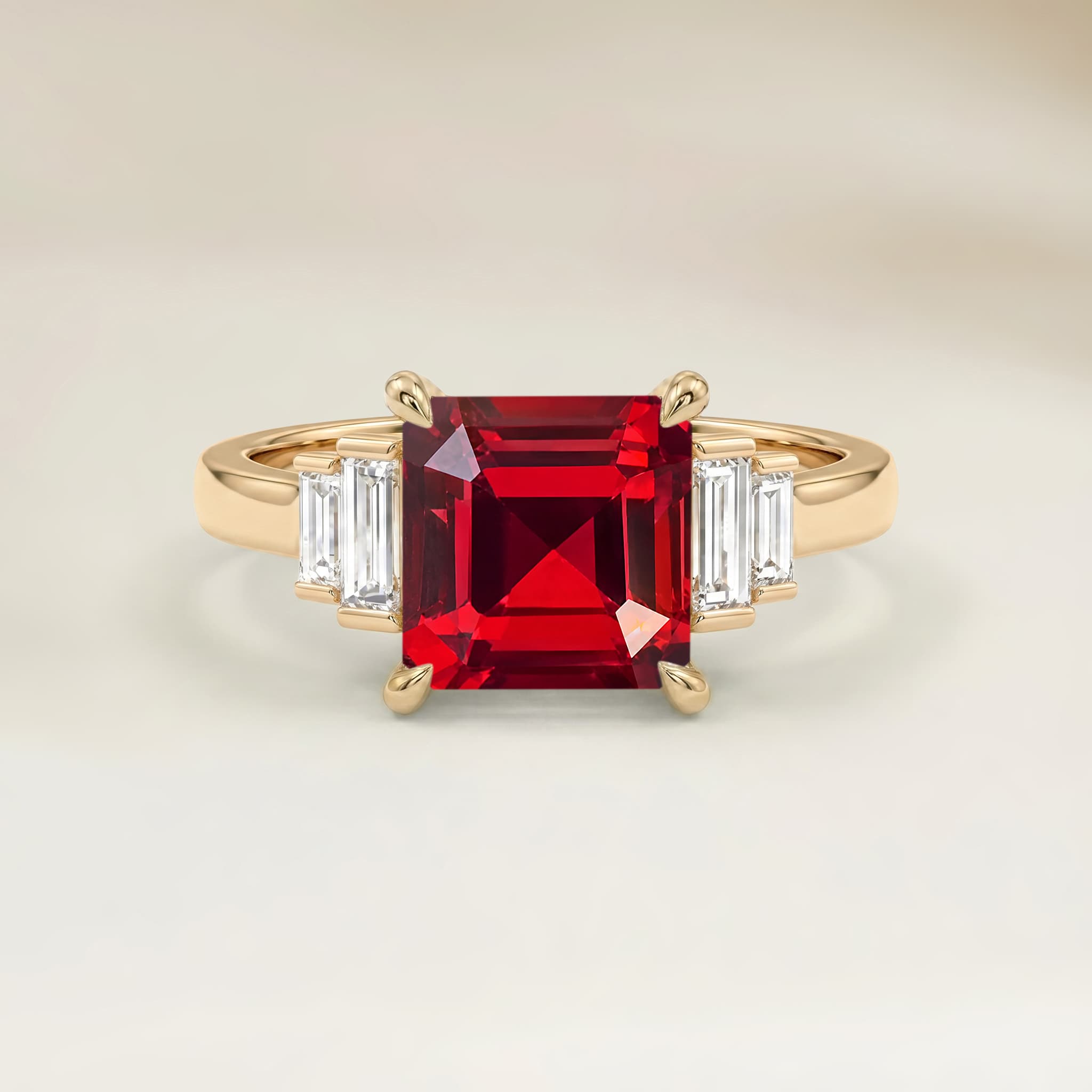 Bague Art Deco Spinelle Rouge Emerald Cut de 1,09ct