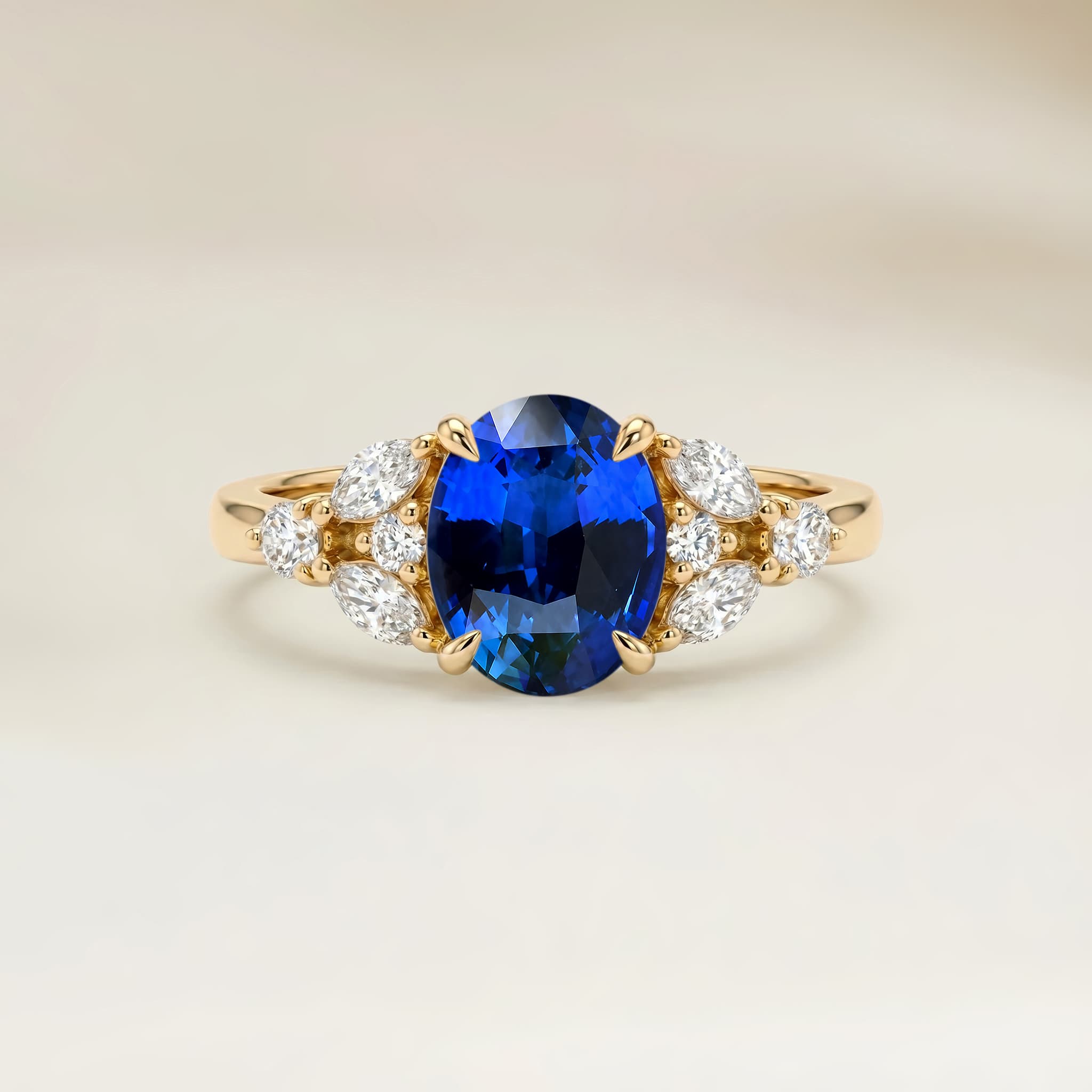 Bague Floral Saphir Bleu Ovale de 1,62ct
