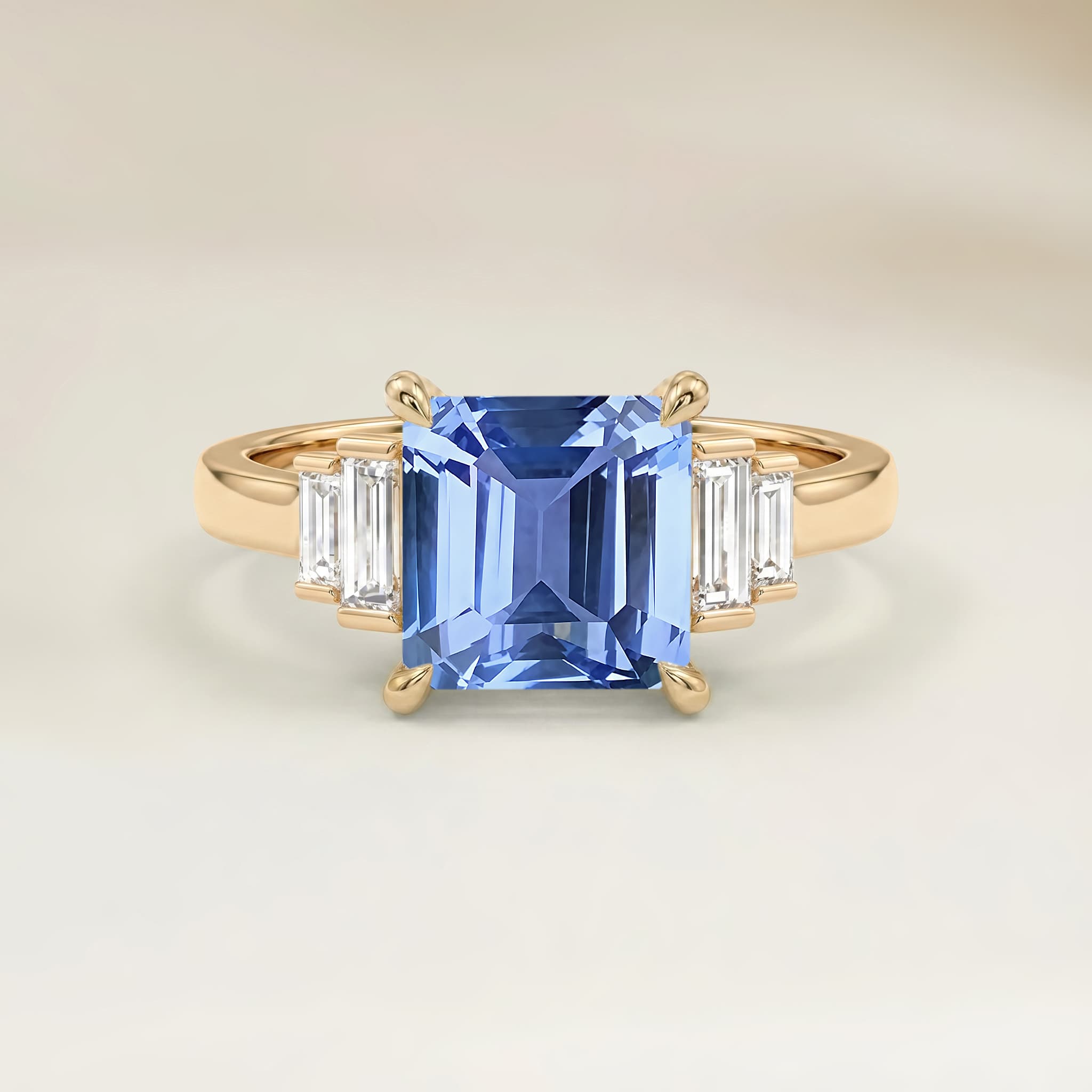 Bague Art Deco Saphir Bleu Emerald Cut de 2,02ct