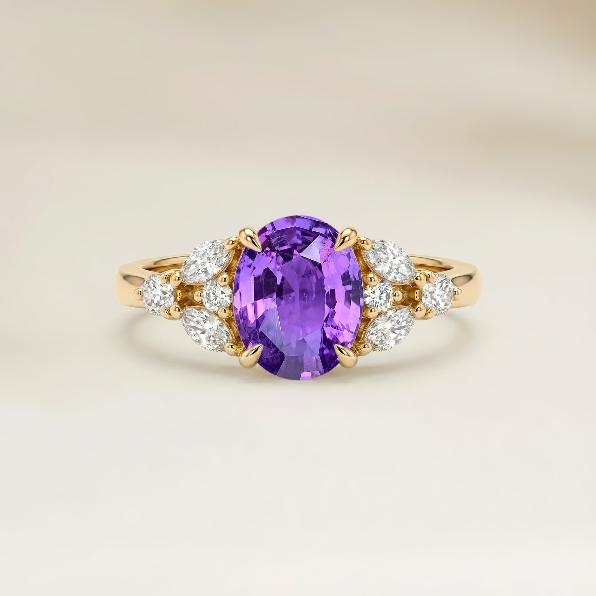 Bague Floral Saphir Violet Ovale de 1,11ct