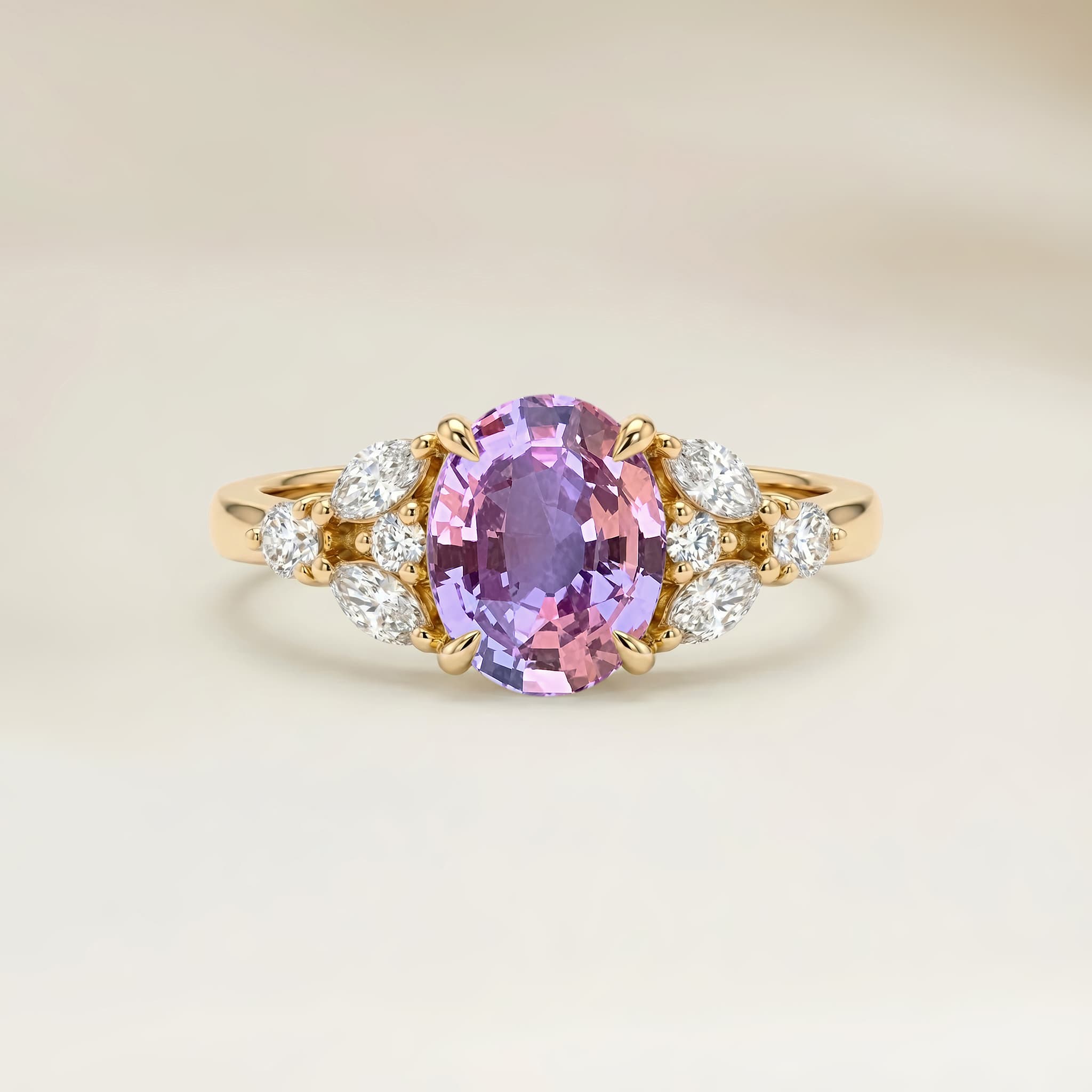 Bague Floral Saphir Rose Ovale de 1,29ct