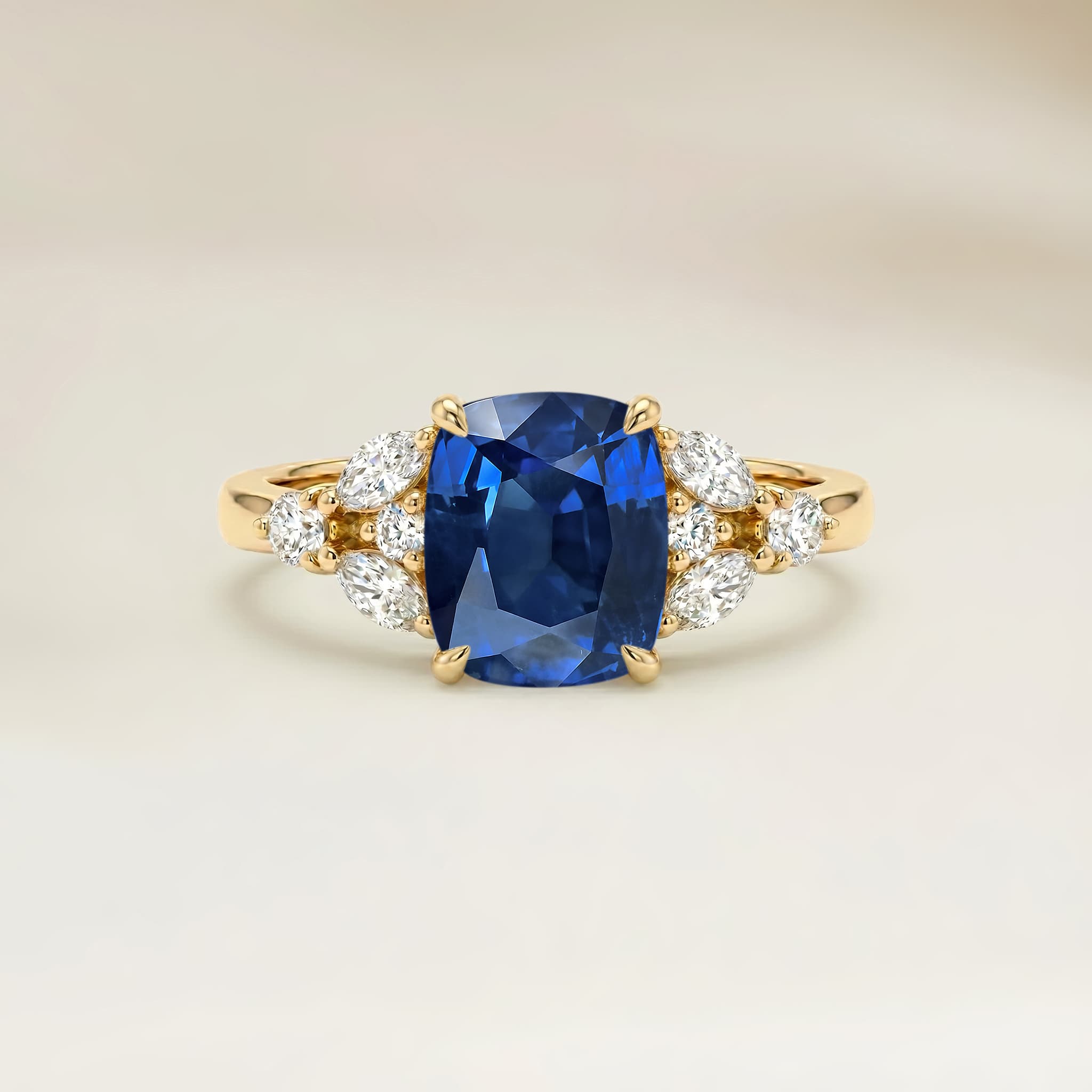 Bague Floral Saphir Bleu Coussin de 1,19ct