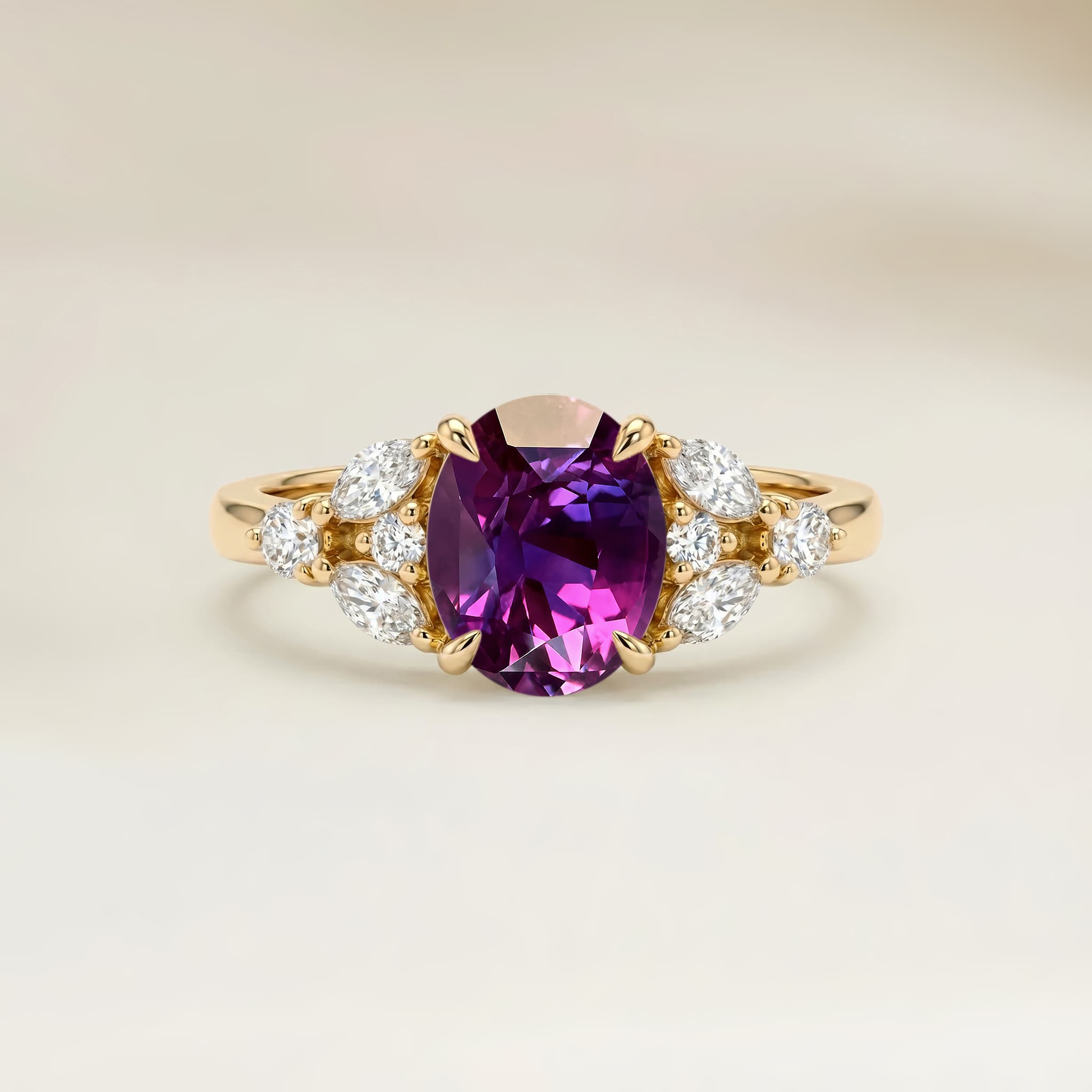 Bague Floral Saphir Violet Ovale de 1,49ct