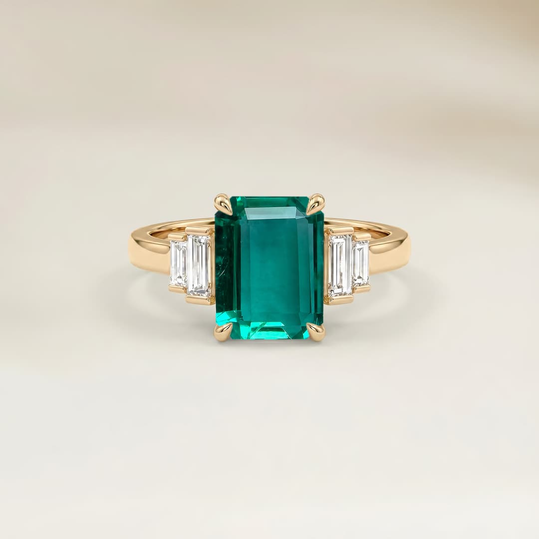 Bague Art Deco Emeraude de Zambie Rectangle de 1,34ct