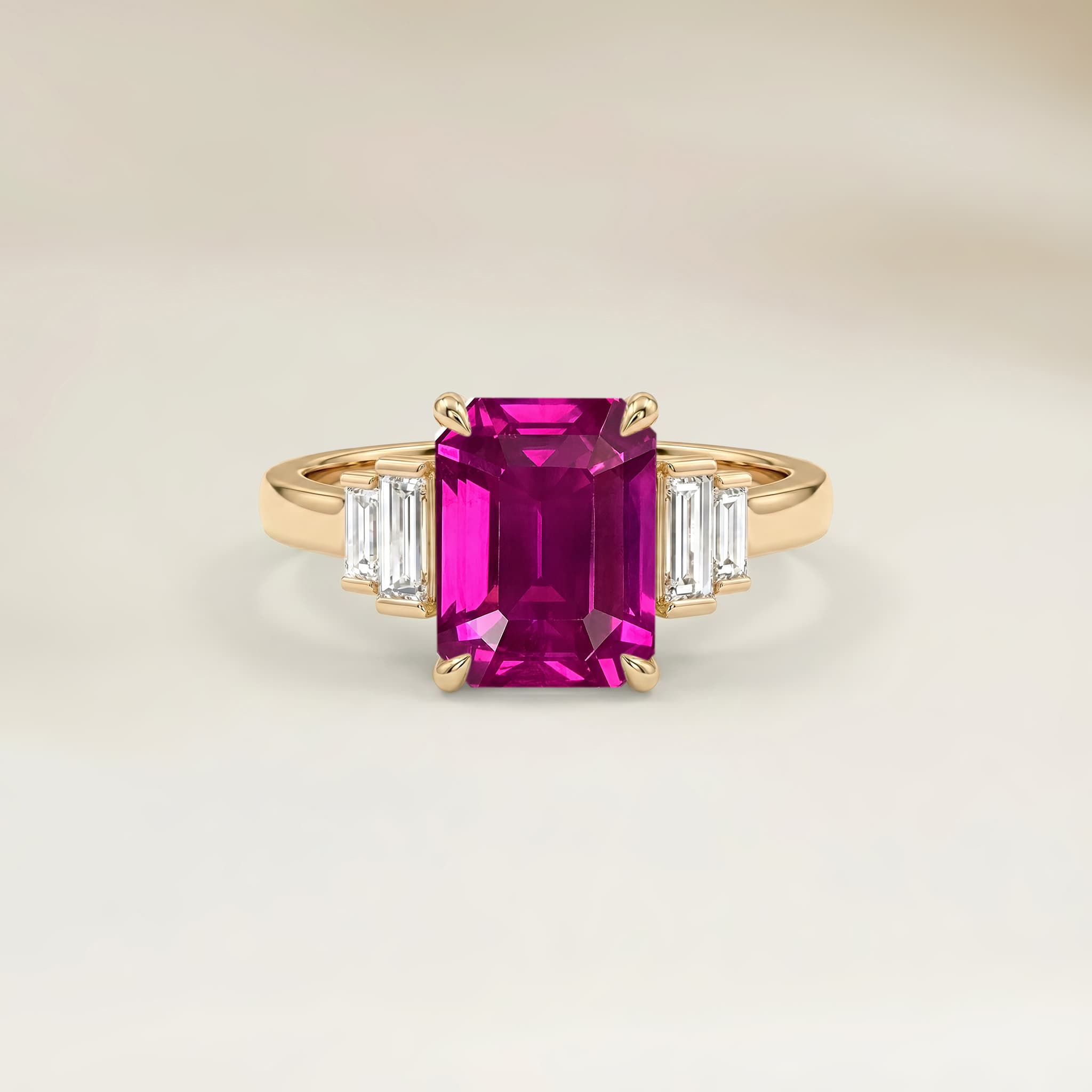 Bague Art Deco Saphir Rose Emerald Cut de 3,01ct