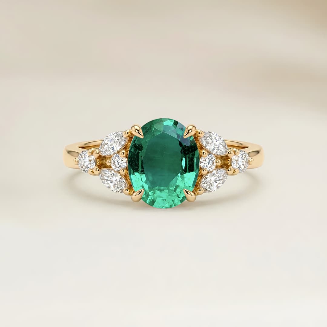 Bague Floral Emeraude de Zambie Ovale de 1,08ct