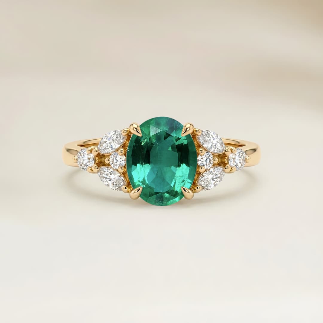 Bague Floral Emeraude de Zambie Ovale de 1,05ct