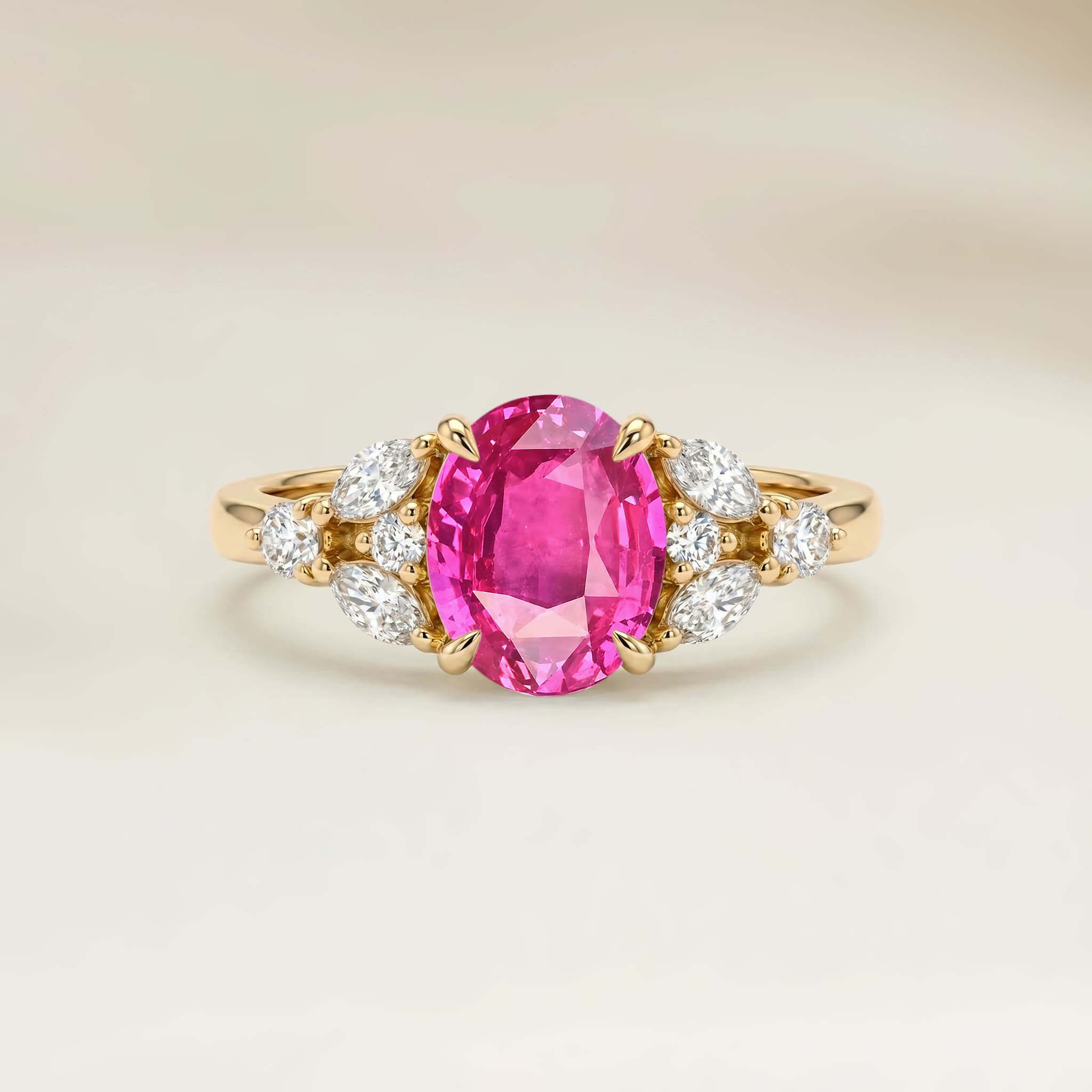 Bague Floral Saphir Rose Ovale de 1,02ct