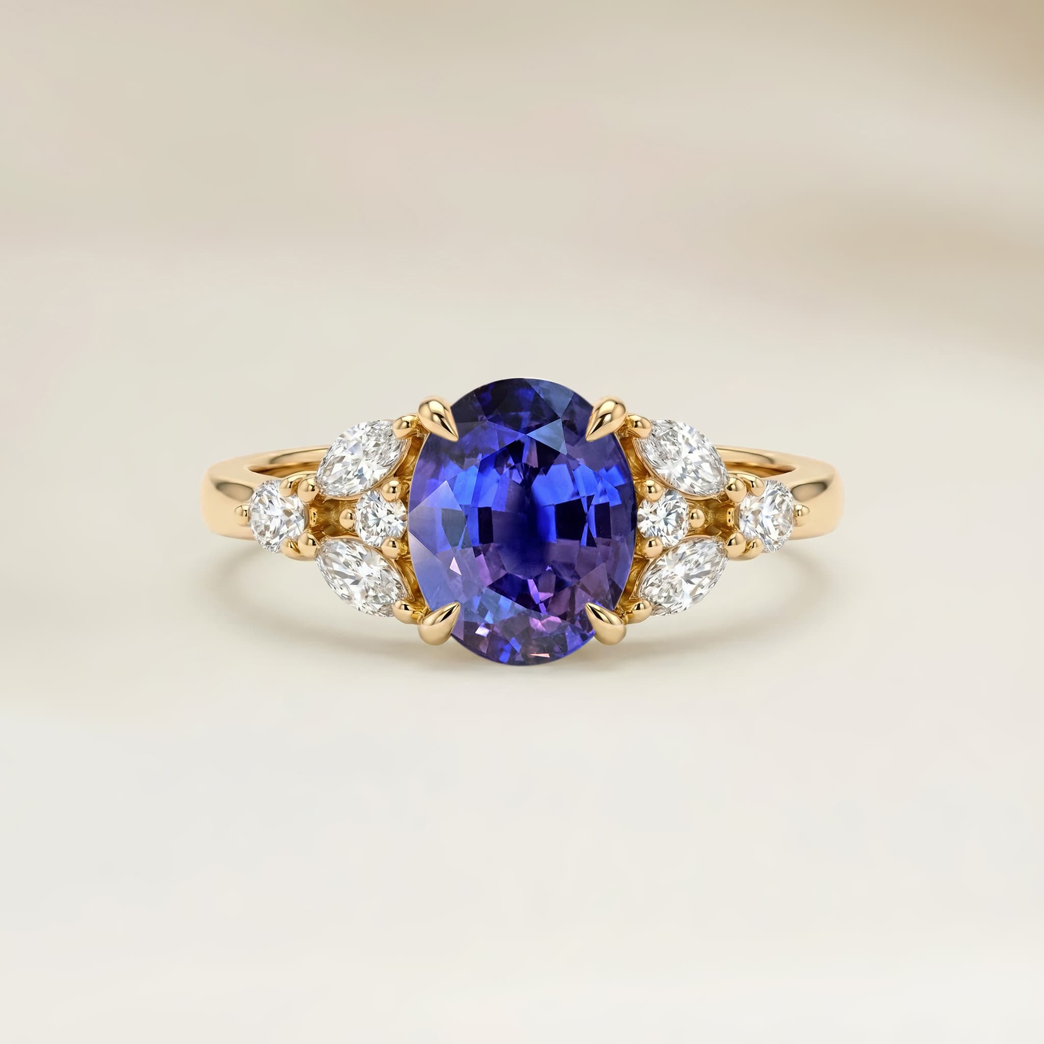 Bague Floral Saphir Violet Ovale de 2,49ct