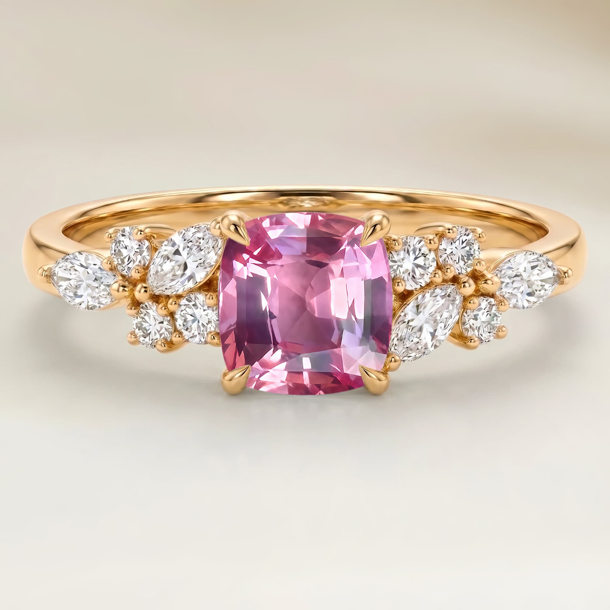 Bague Floral Saphir Padparadscha Coussin de 1,53ct