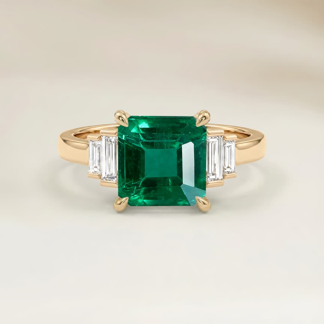 Bague Art Deco Emeraude de Zambie Rectangle de 0,67ct