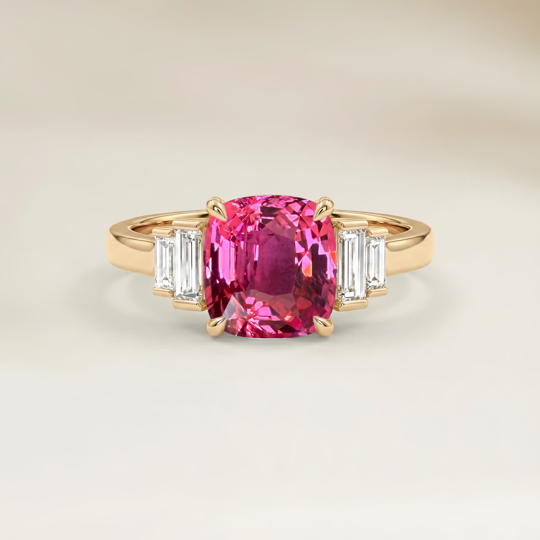 Bague Art Deco Spinelle Rose Coussin de 1,22ct